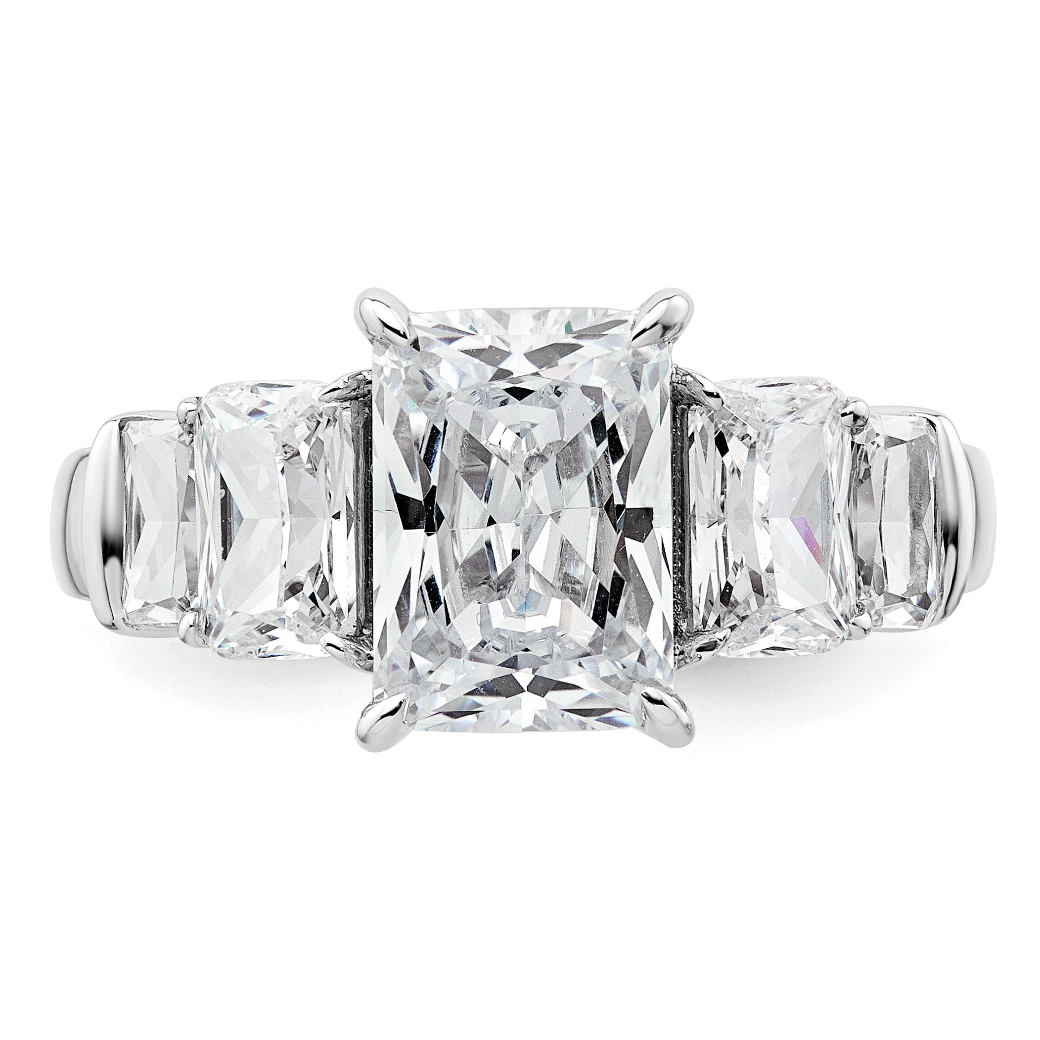 14k White Gold 3 1/2 carat Certified Lab Grown Diamond VS+ F+ Emerald Complete Three Stone Engagement Ring Secondary image