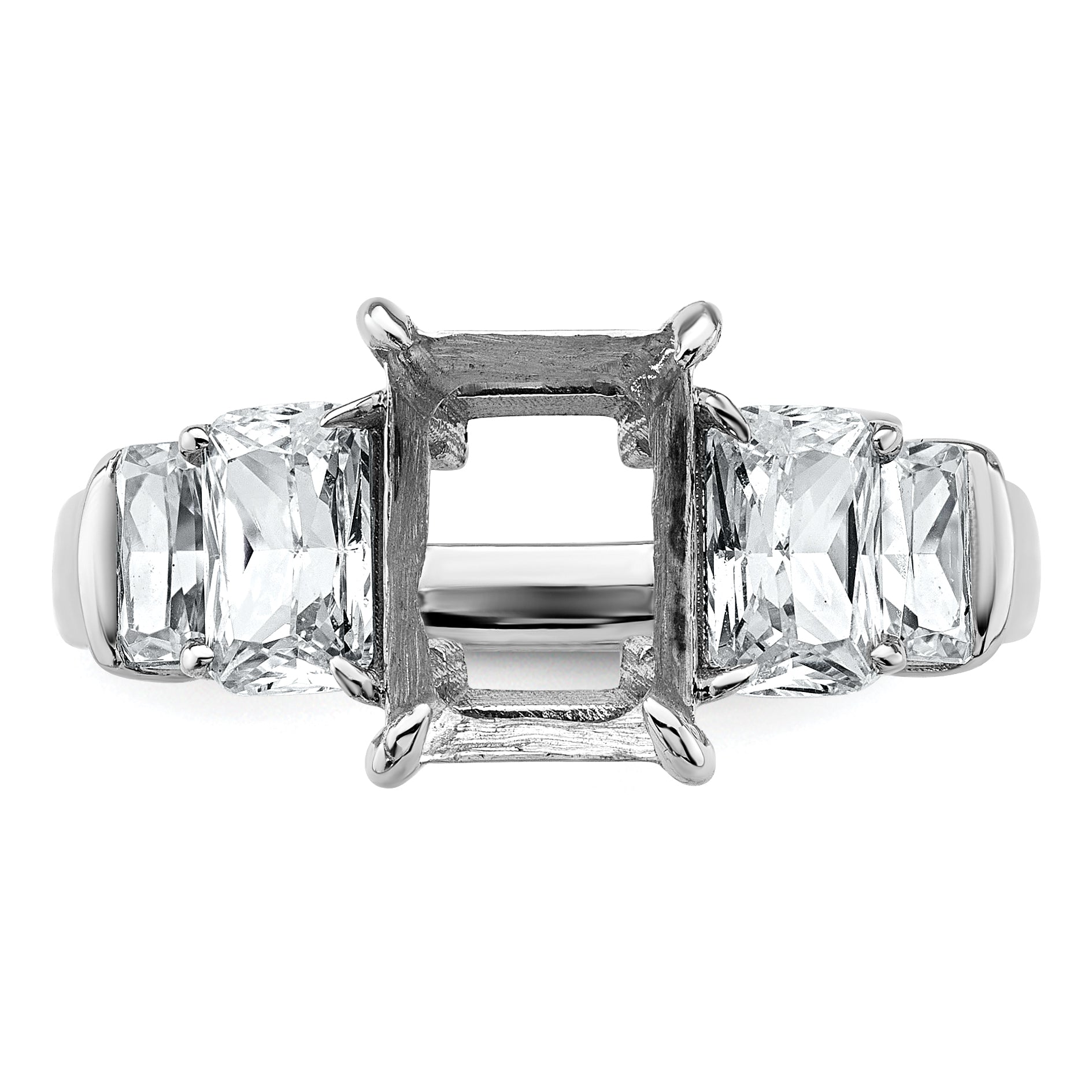14k White Gold 3 1/2 carat Lab Grown Diamond VS+ F+ Emerald Complete Three Stone Engagement Ring