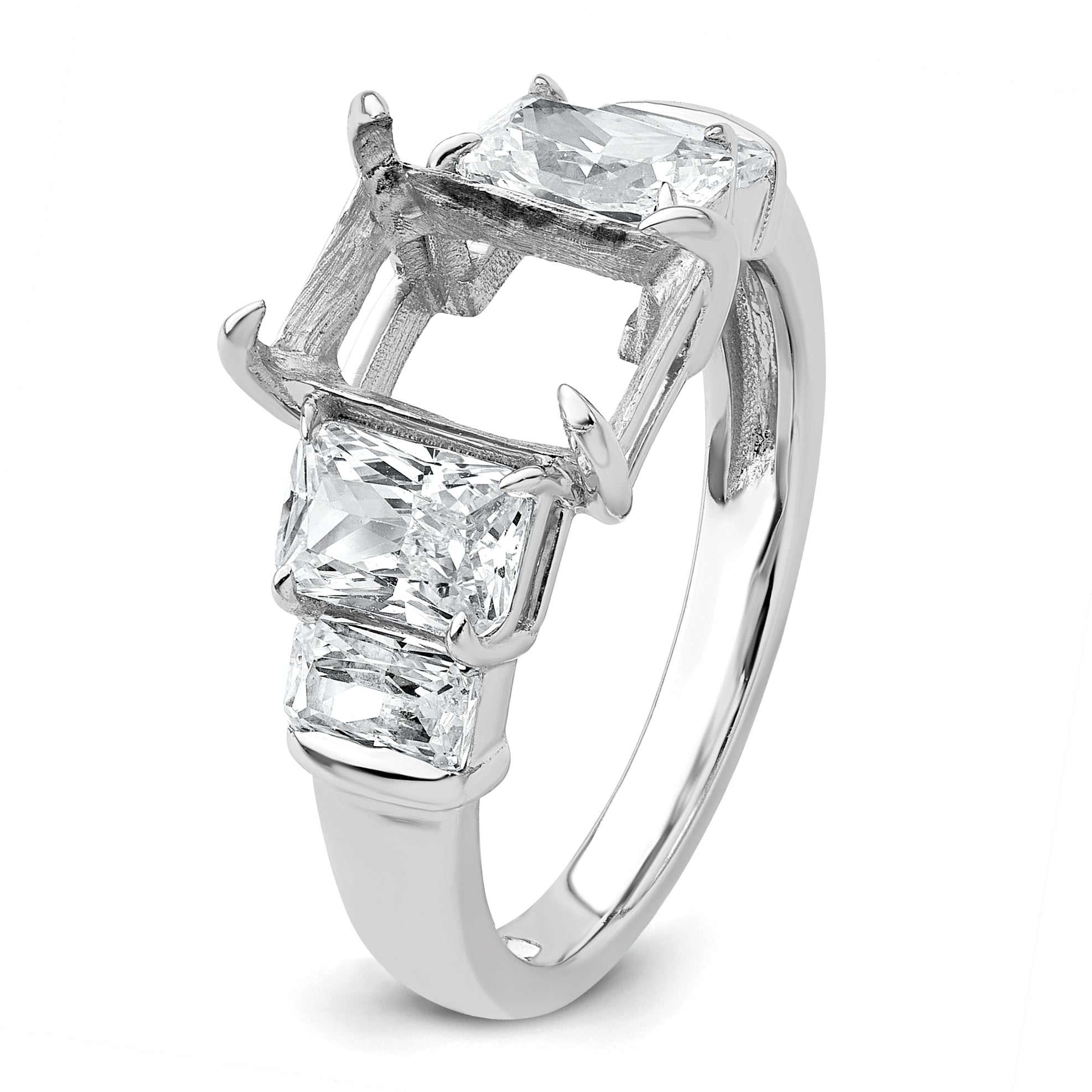 14k White Gold 3 1/2 carat Lab Grown Diamond VS+ F+ Emerald Complete Three Stone Engagement Ring