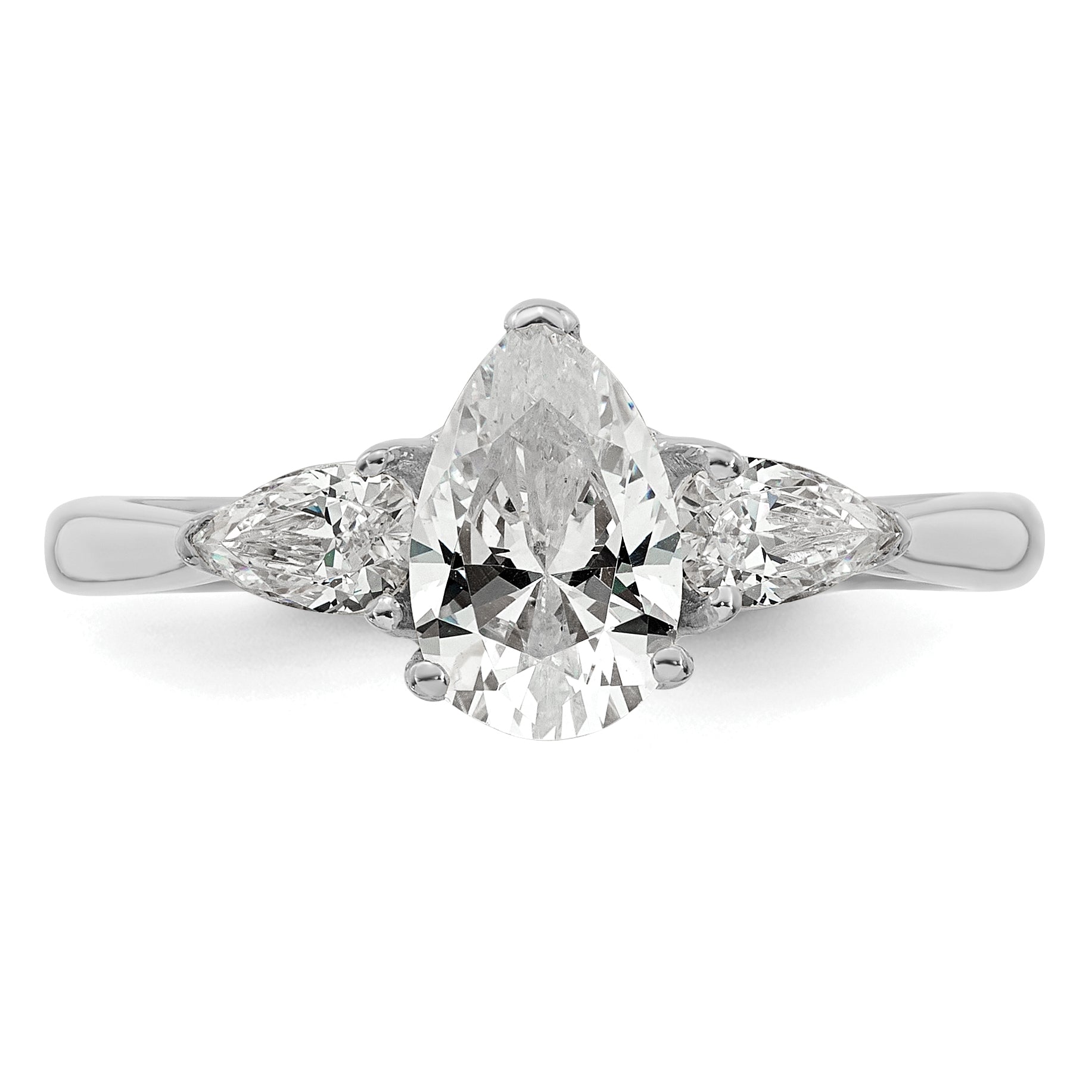 14k White Gold 1 3/8 carat Lab Grown Diamond VS+ F+ Pear Complete Three Stone Engagement Ring