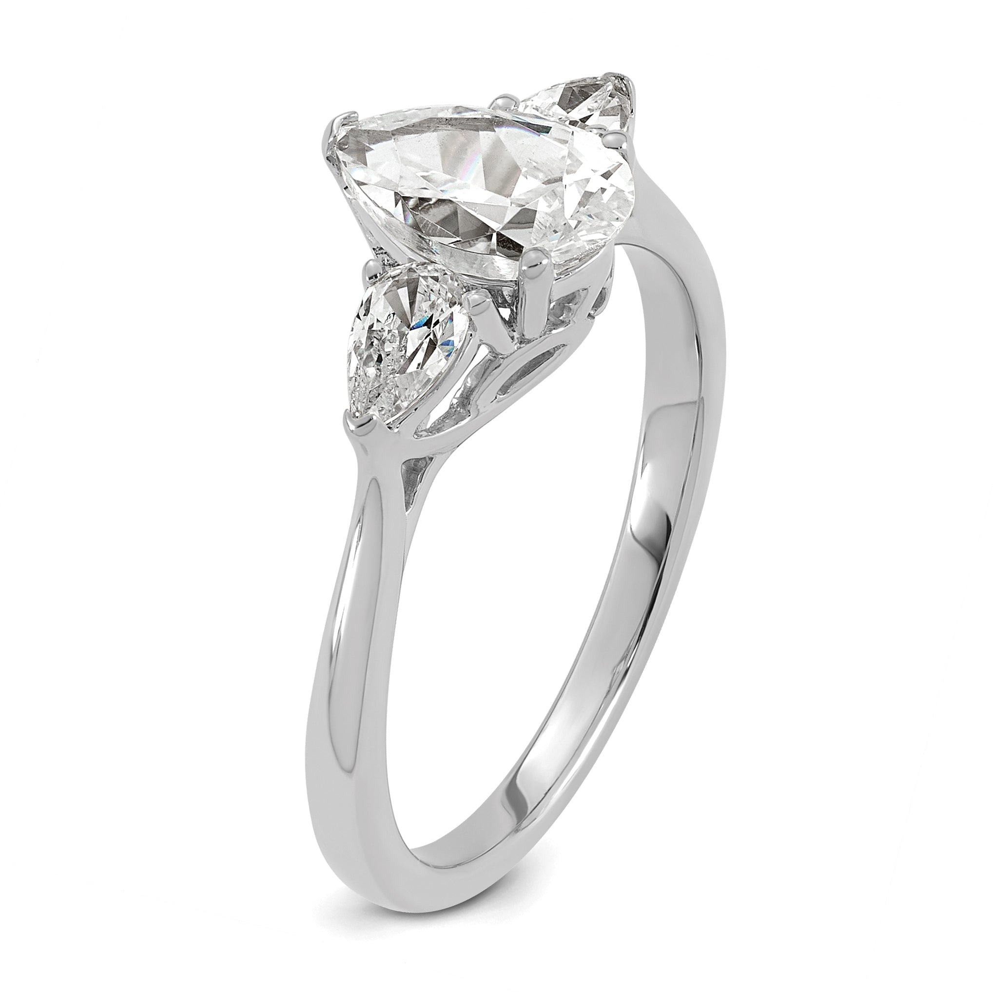 14k White Gold 1 3/8 carat Lab Grown Diamond VS+ F+ Pear Complete Three Stone Engagement Ring