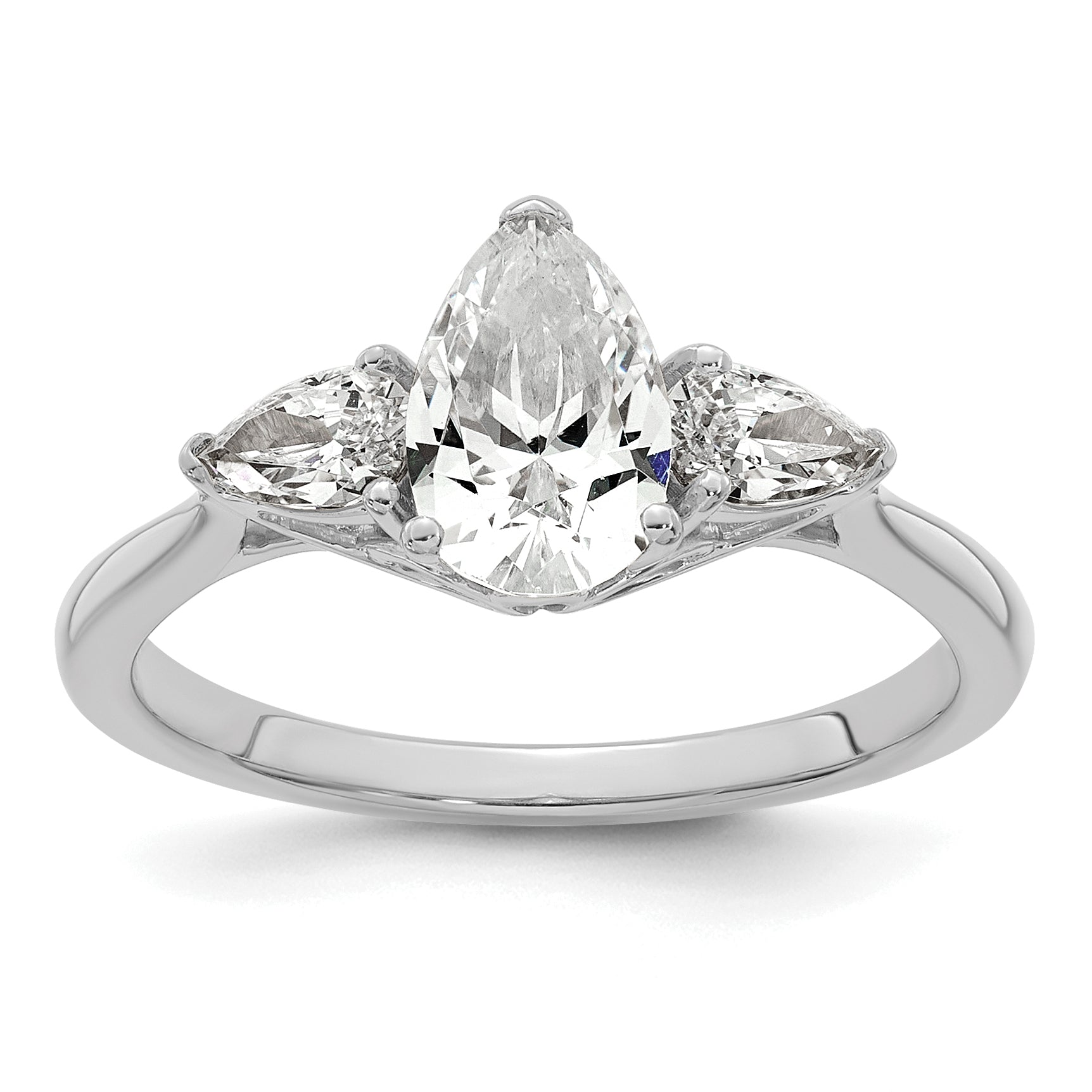 14k White Gold 1 3/8 carat Lab Grown Diamond VS+ F+ Pear Complete Three Stone Engagement Ring