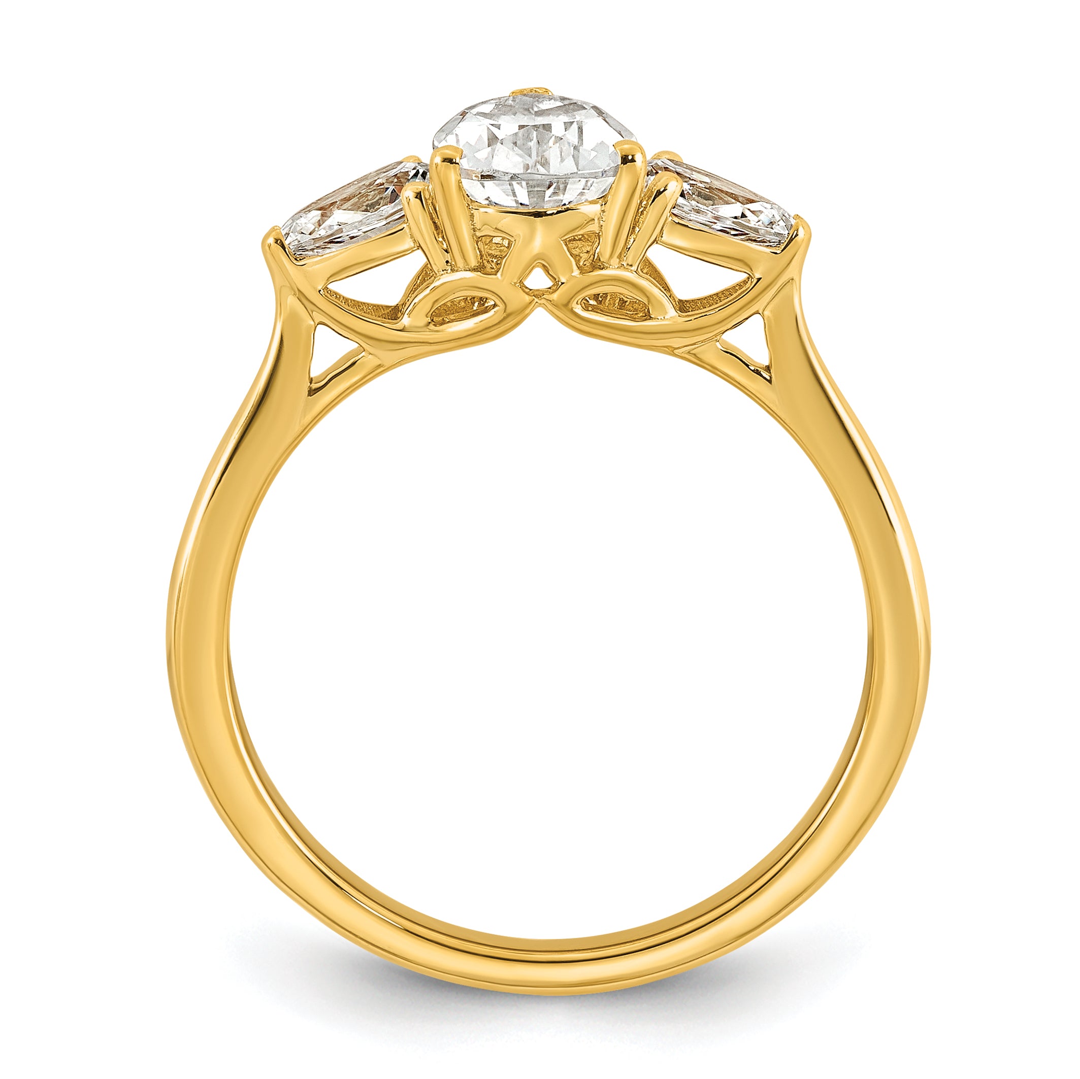 14k 1 3/8 carat Lab Grown Diamond VS+ F+ Pear Complete Three Stone Engagement Ring