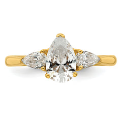 14k 1 3/8 carat Lab Grown Diamond VS+ F+ Pear Complete Three Stone Engagement Ring
