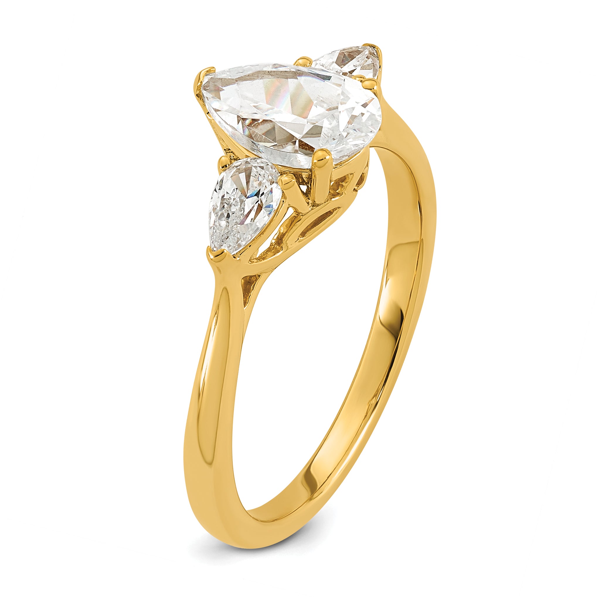 14k 1 3/8 carat Lab Grown Diamond VS+ F+ Pear Complete Three Stone Engagement Ring