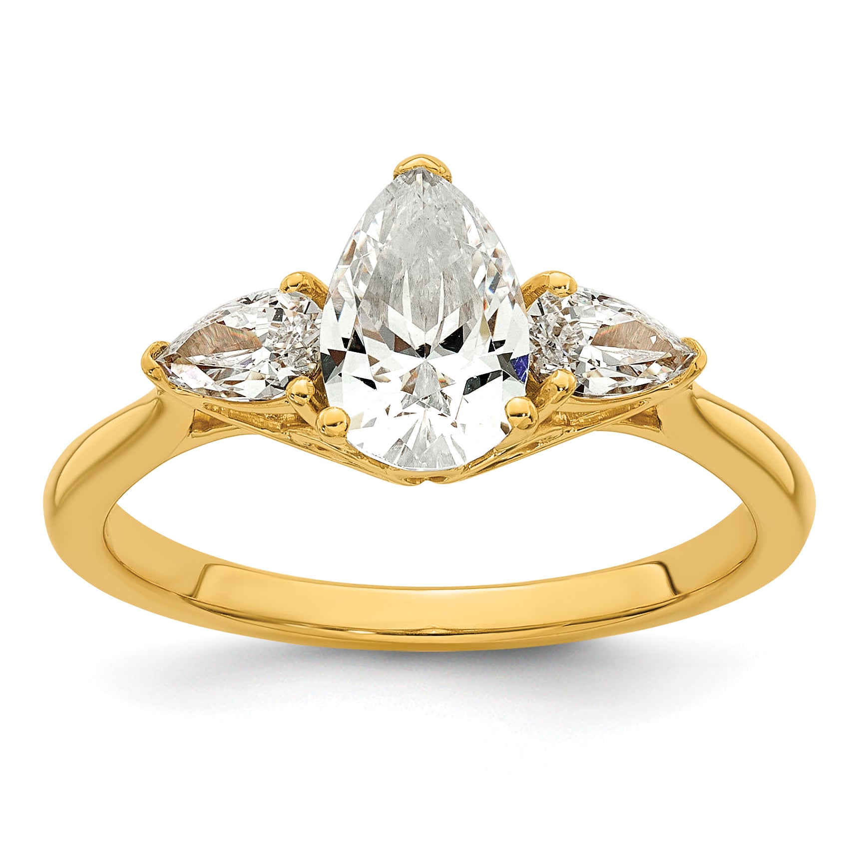 14k 1 3/8 carat Lab Grown Diamond VS+ F+ Pear Complete Three Stone Engagement Ring