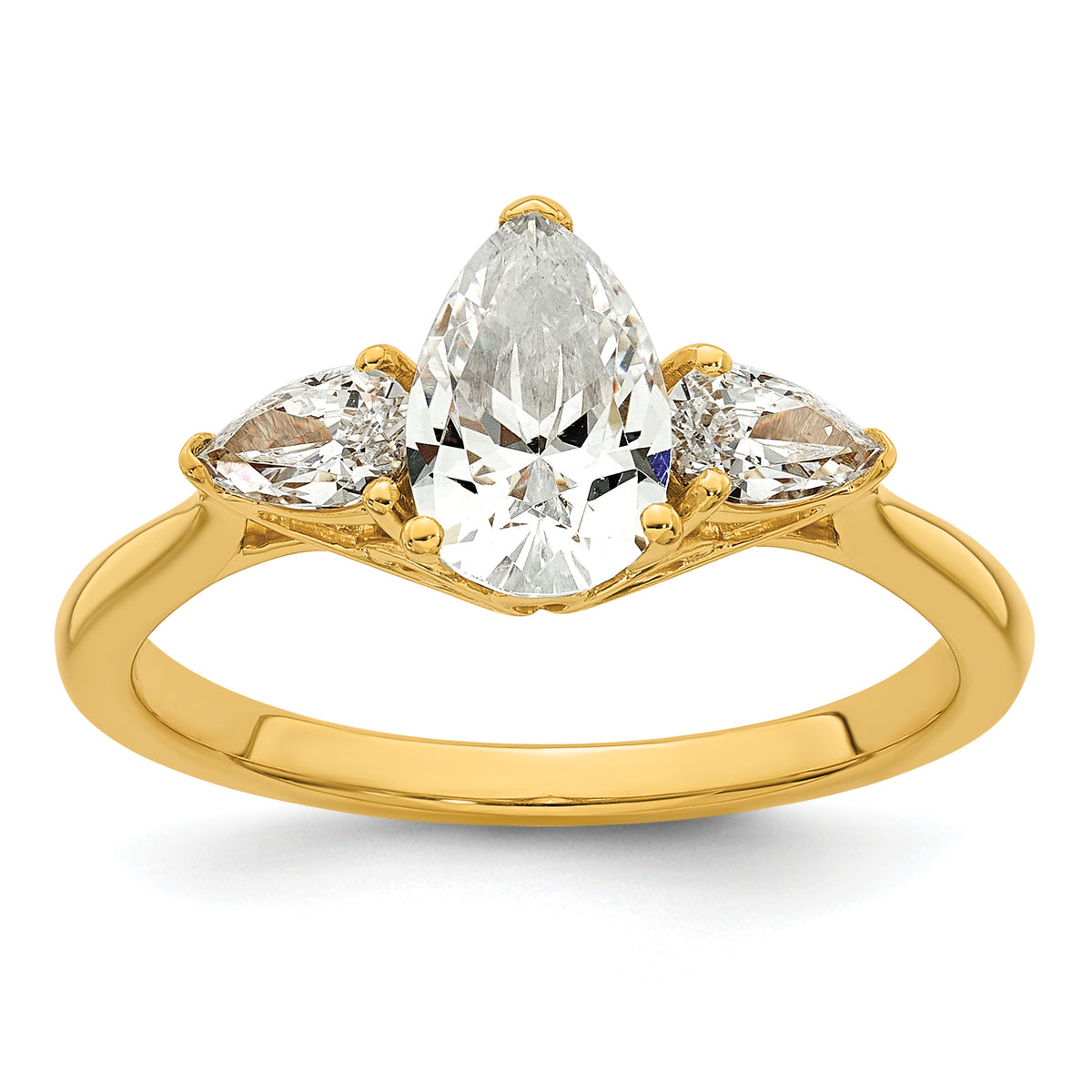 14k 1 3/8 carat Lab Grown Diamond VS+ F+ Pear Complete Three Stone Engagement Ring