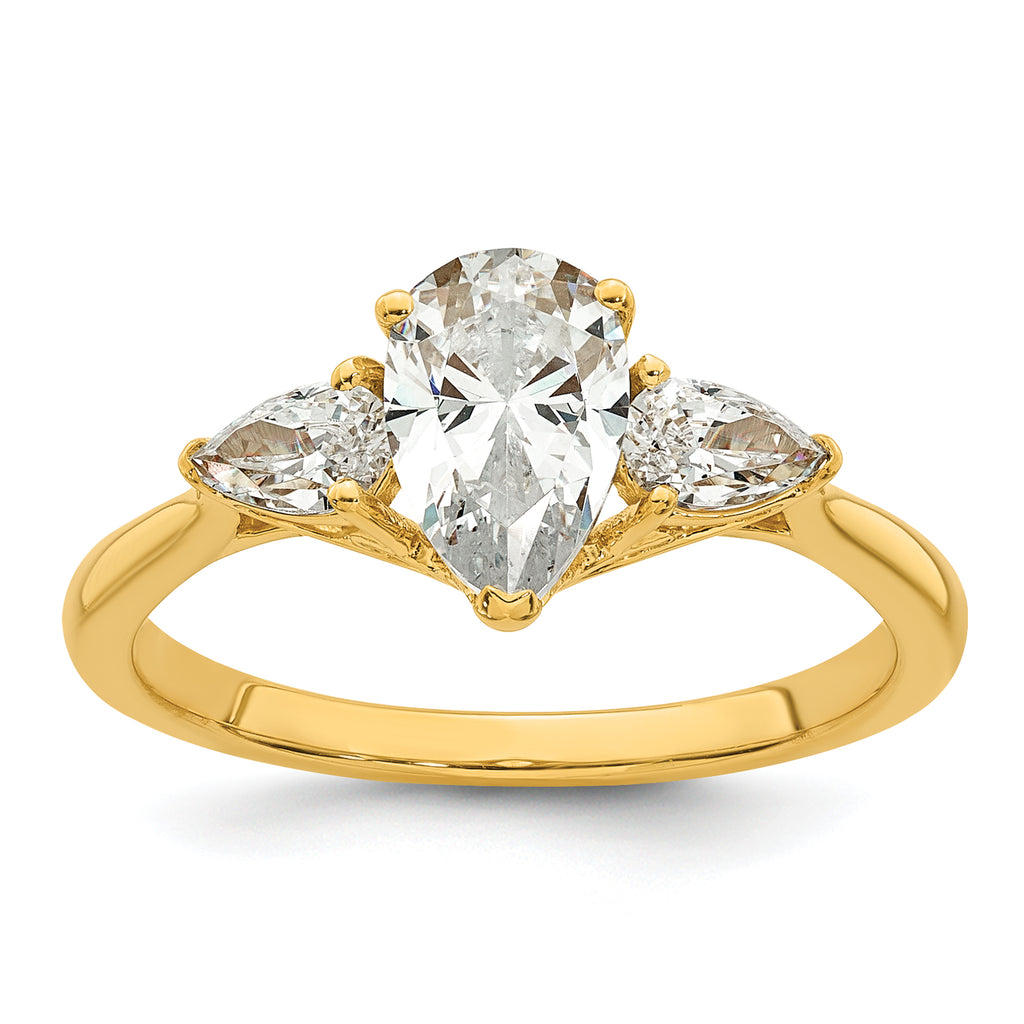 14k 1 3/8 carat Certified Lab Grown Diamond VS+ F+ Pear Complete Three Stone Engagement Ring