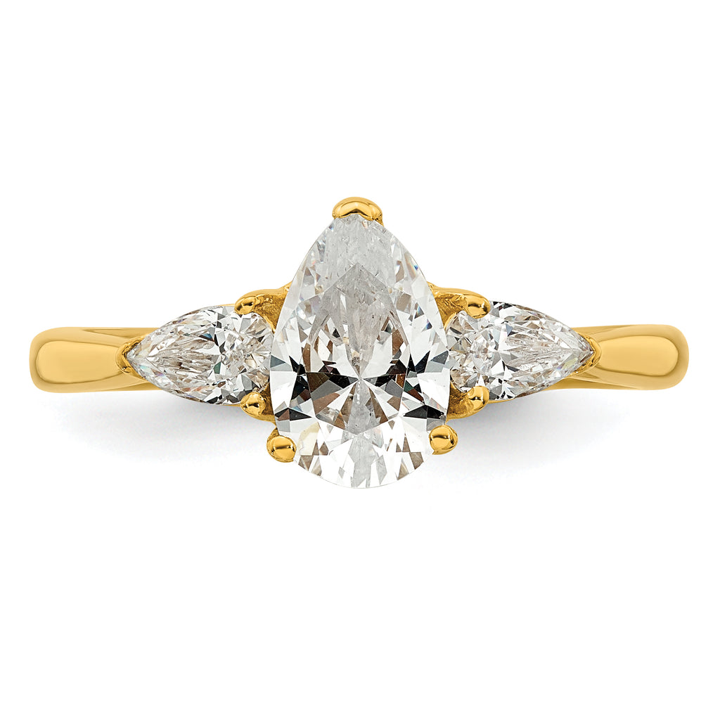 14k 1 3/8 carat Certified Lab Grown Diamond VS+ F+ Pear Complete Three Stone Engagement Ring