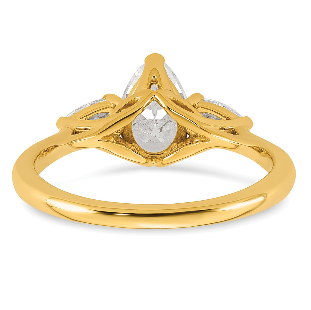 14k 1 3/8 carat Certified Lab Grown Diamond VS+ F+ Pear Complete Three Stone Engagement Ring