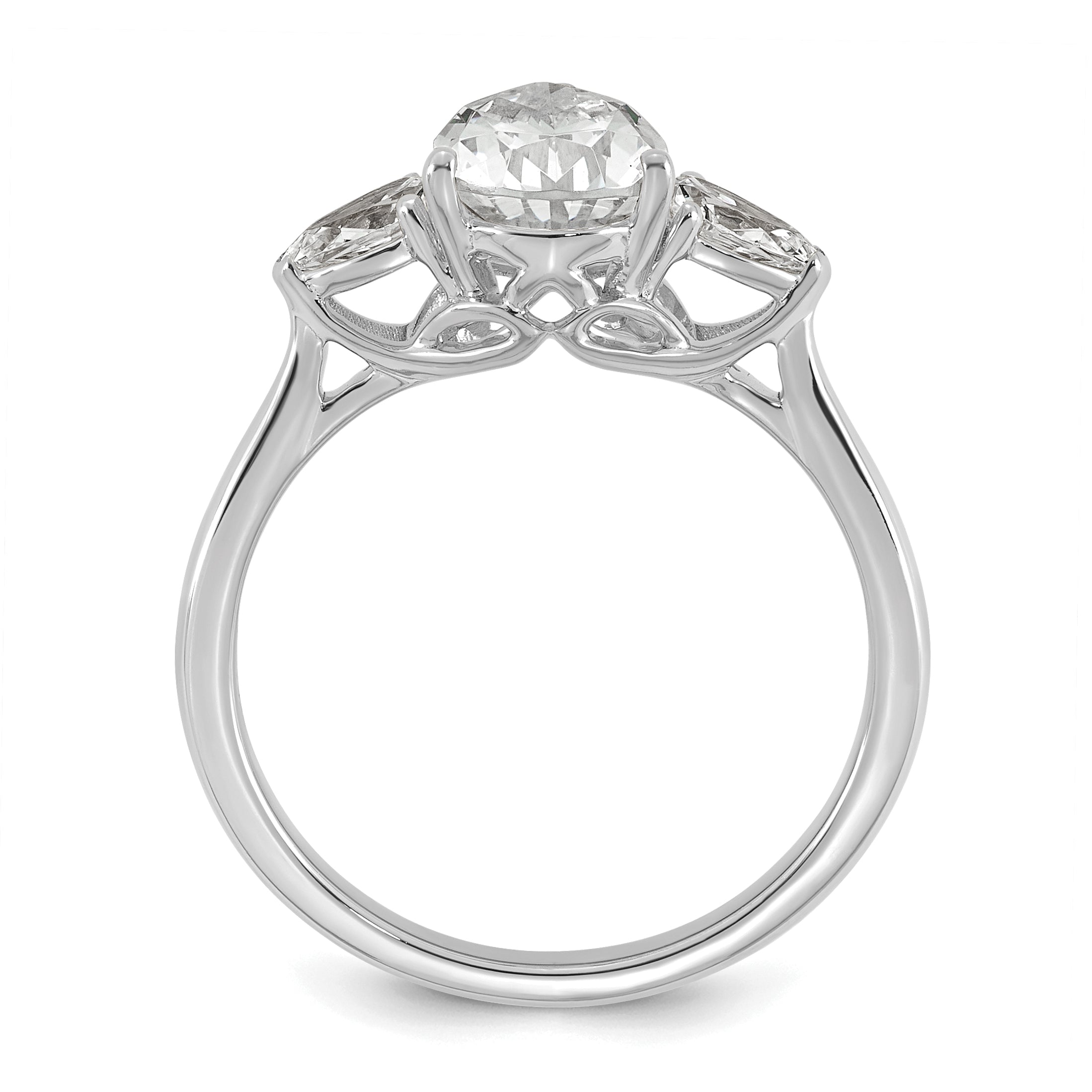 14k White Gold 1 7/8 carat Lab Grown Diamond VS+ F+ Pear Complete Three Stone Engagement Ring