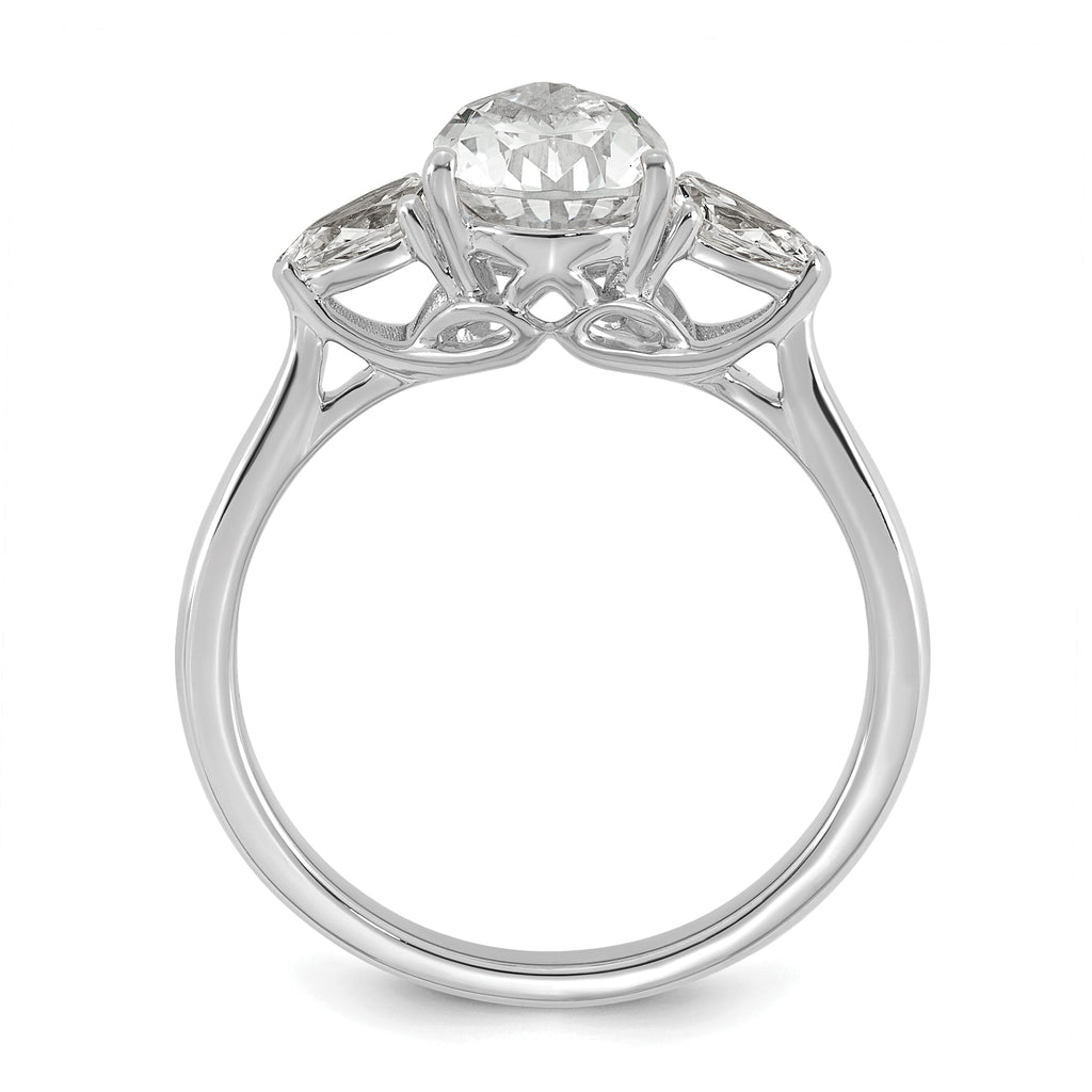14k White Gold 1 7/8 carat Lab Grown Diamond VS+ F+ Pear Complete Three Stone Engagement Ring