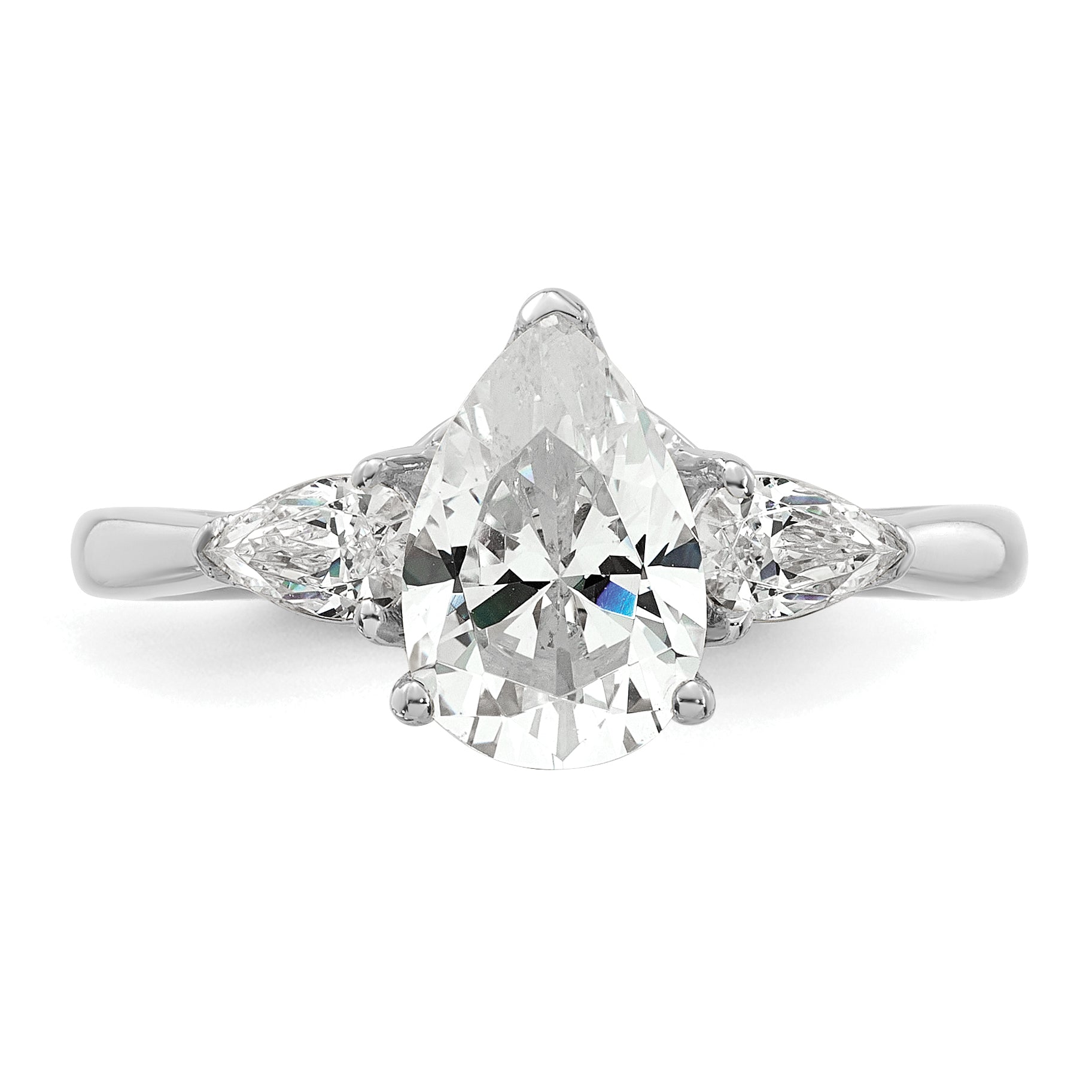 14k White Gold 1 7/8 carat Lab Grown Diamond VS+ F+ Pear Complete Three Stone Engagement Ring
