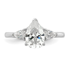 14k White Gold 1 7/8 carat Lab Grown Diamond VS+ F+ Pear Complete Three Stone Engagement Ring