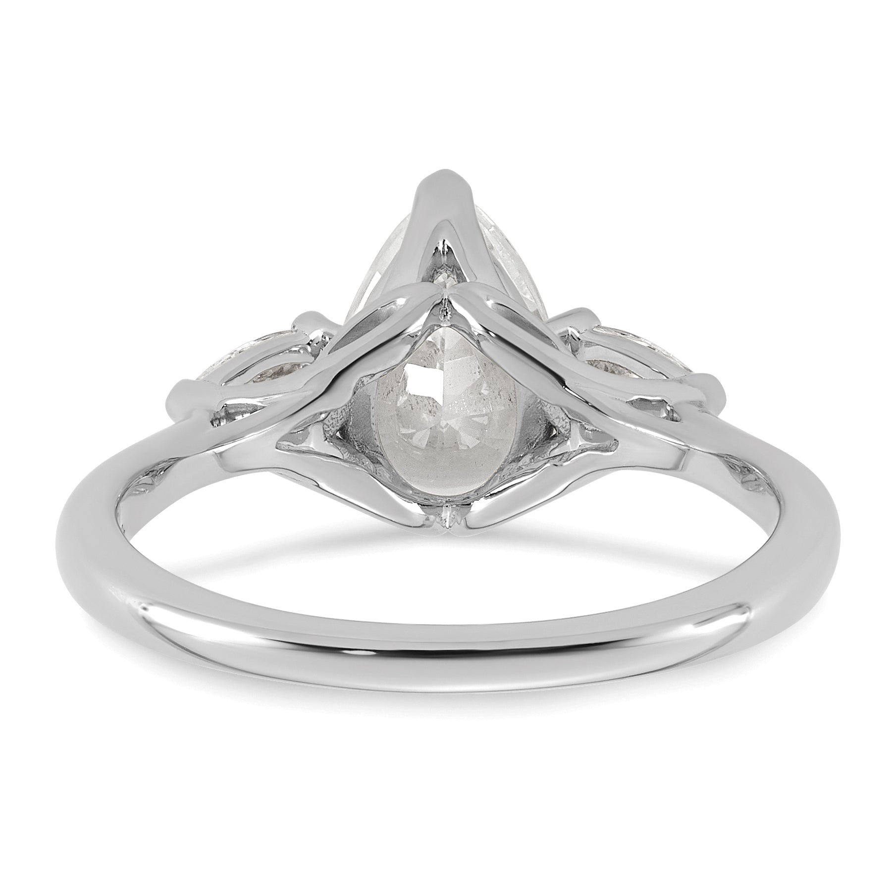 14k White Gold 1 7/8 carat Lab Grown Diamond VS+ F+ Pear Complete Three Stone Engagement Ring