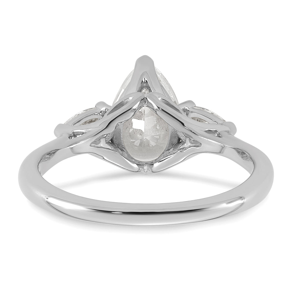 14k White Gold 1 7/8 carat Lab Grown Diamond VS+ F+ Pear Complete Three Stone Engagement Ring