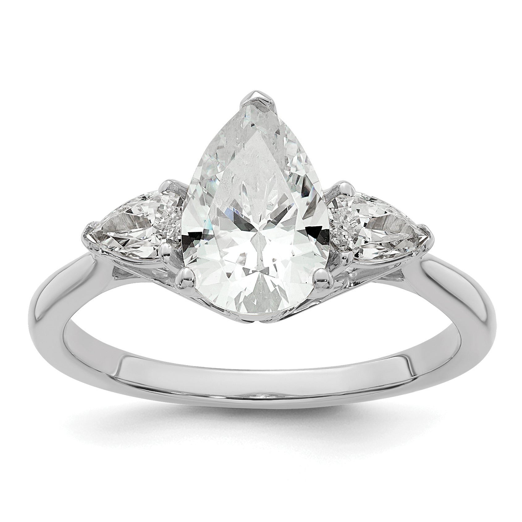 14k White Gold 1 7/8 carat Lab Grown Diamond VS+ F+ Pear Complete Three Stone Engagement Ring