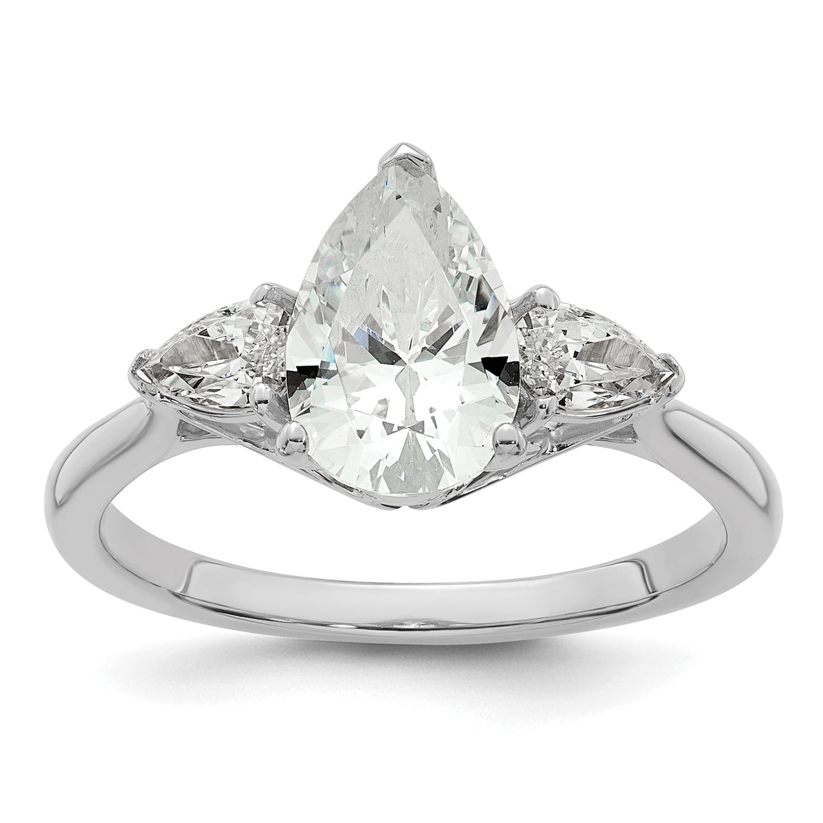 14k White Gold 1 7/8 carat Lab Grown Diamond VS+ F+ Pear Complete Three Stone Engagement Ring