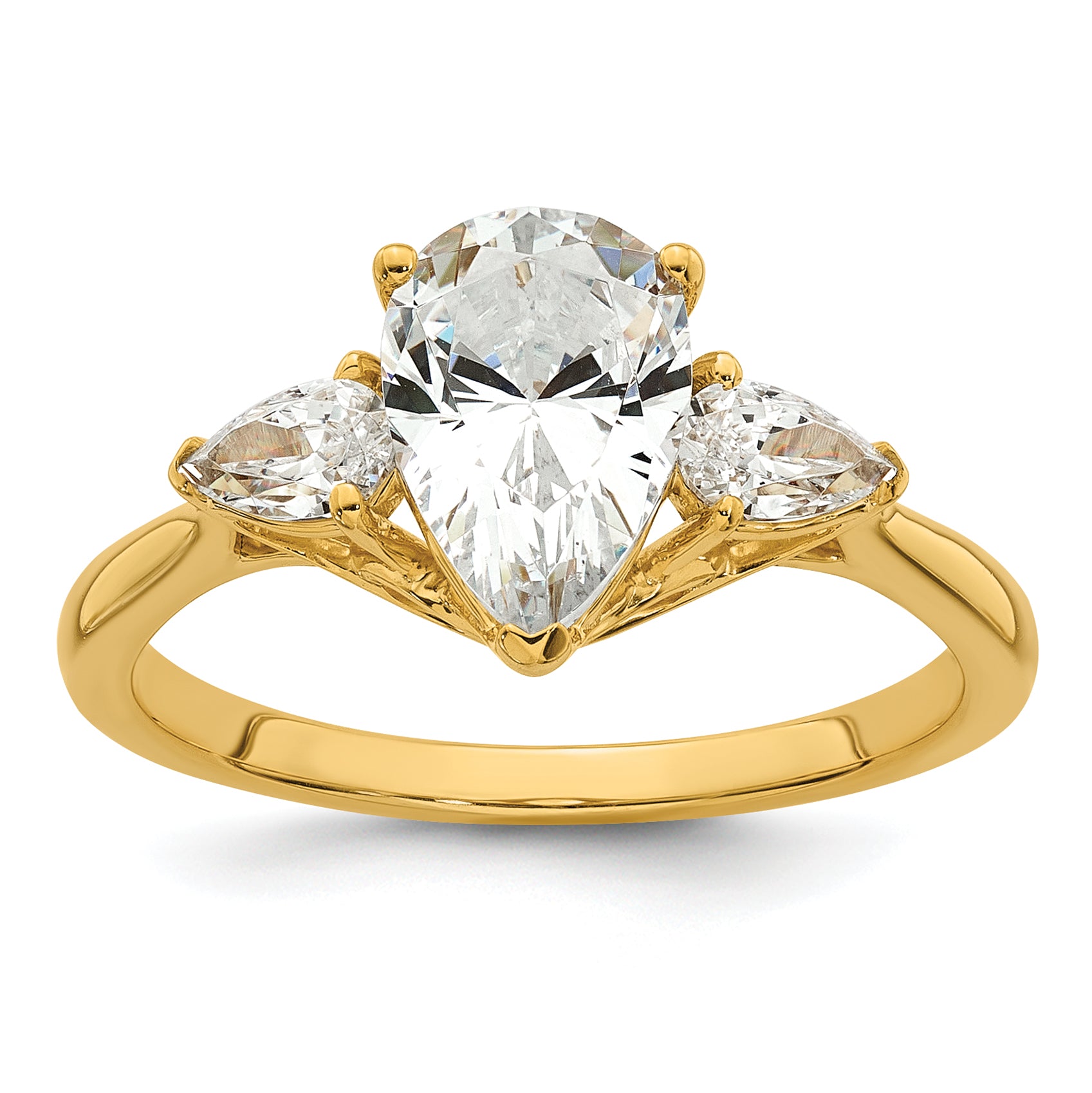 14k 1 7/8 carat Lab Grown Diamond VS+ F+ Pear Complete Three Stone Engagement Ring