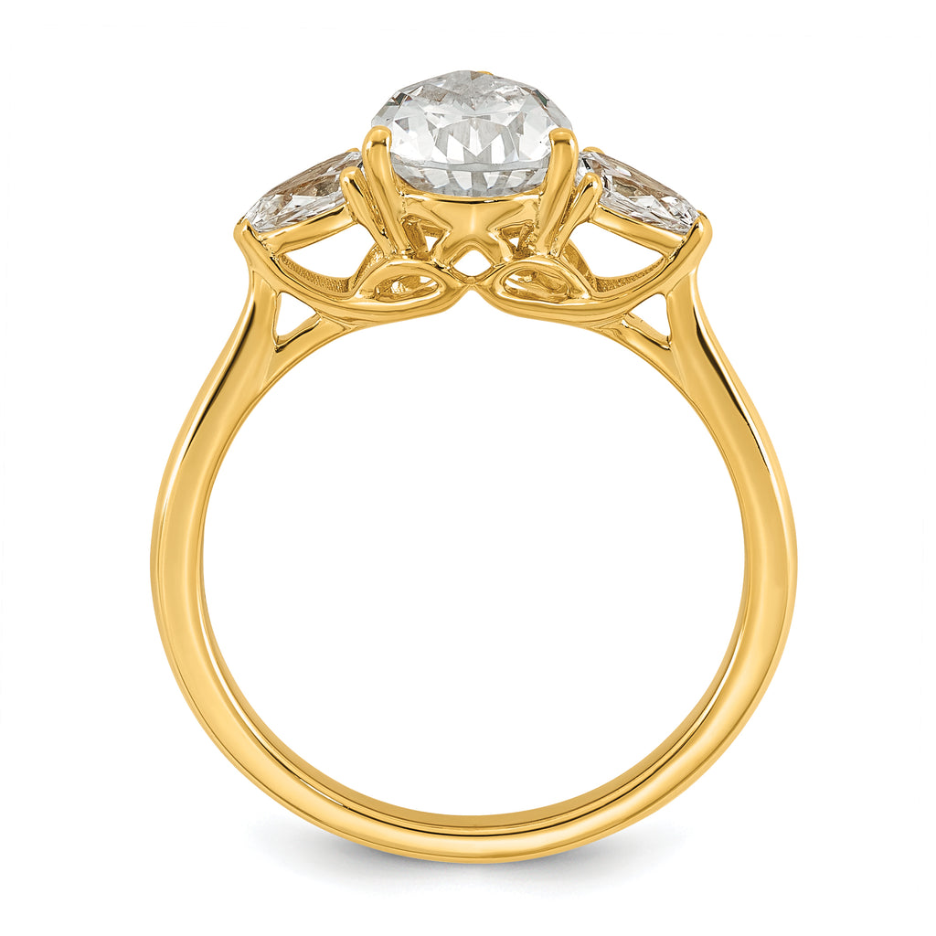 14k 1 7/8 carat Lab Grown Diamond VS+ F+ Pear Complete Three Stone Engagement Ring