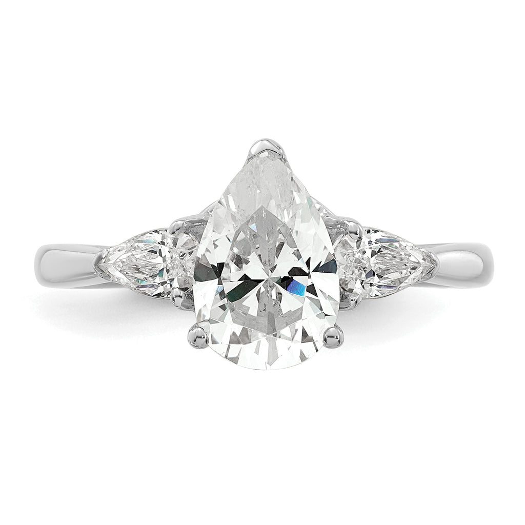 14k White Gold 1 7/8 carat Certified Lab Grown Diamond VS+ F+ Pear Complete Three Stone Engagement Ring