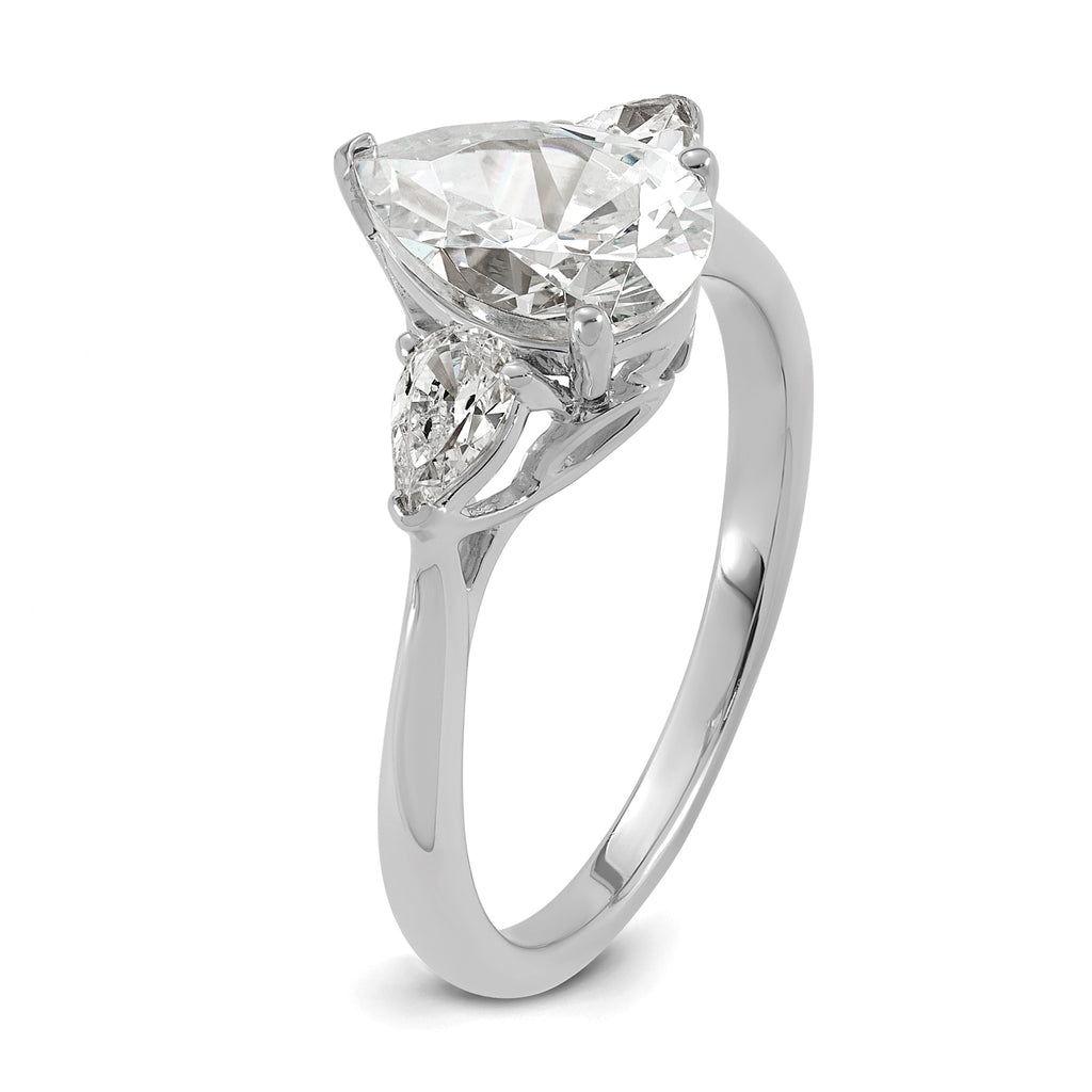 14k White Gold 1 7/8 carat Certified Lab Grown Diamond VS+ F+ Pear Complete Three Stone Engagement Ring