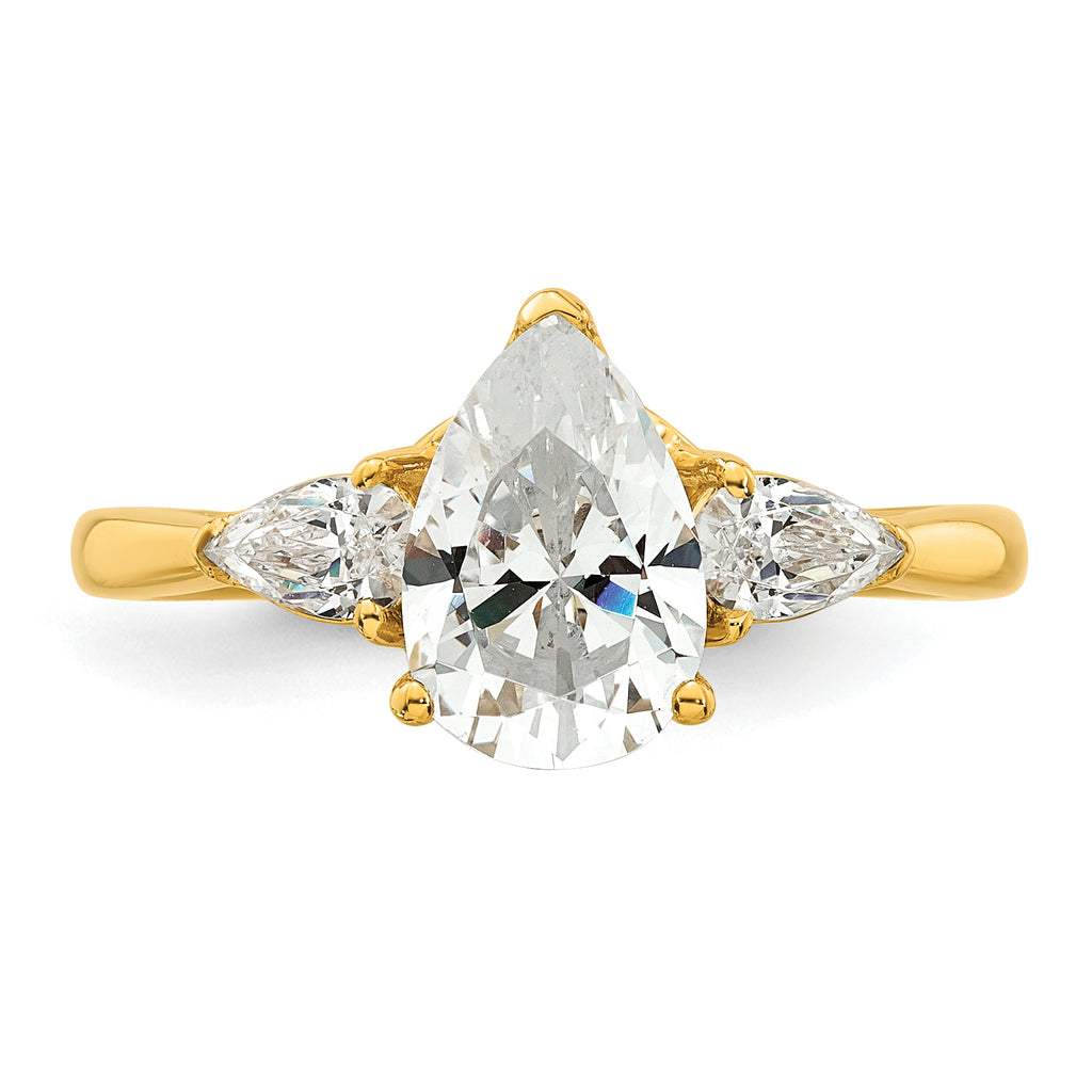 14k 1 7/8 carat Certified Lab Grown Diamond VS+ F+ Pear Complete Three Stone Engagement Ring