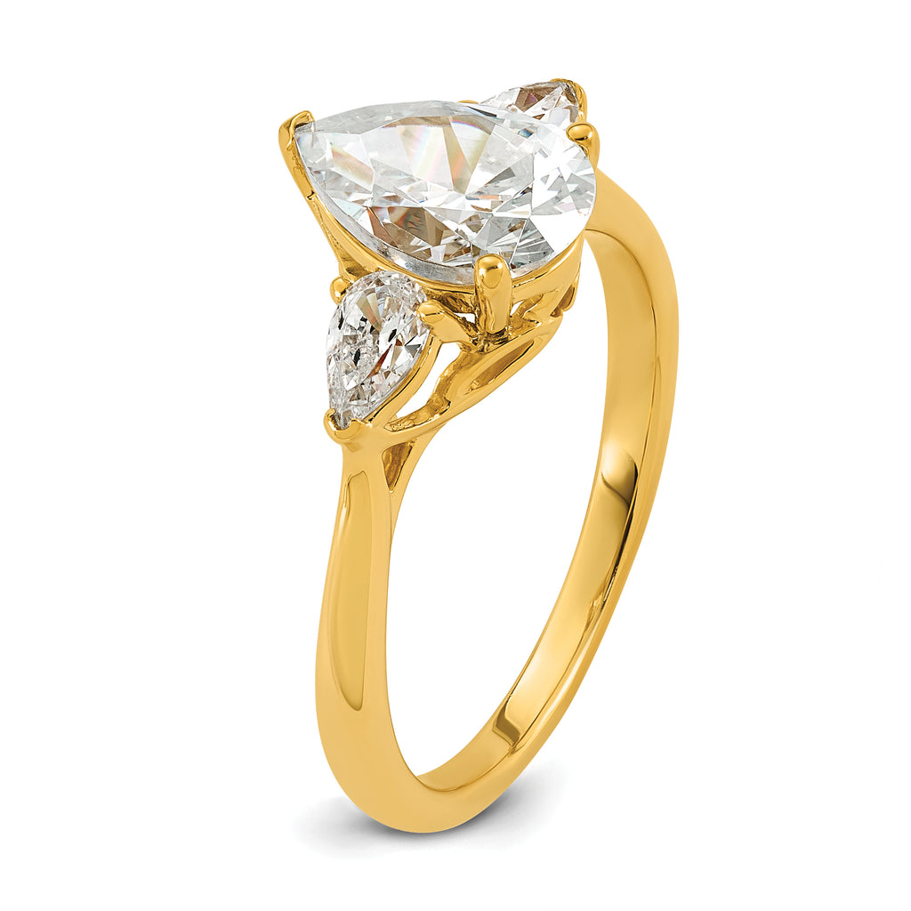 14k 1 7/8 carat Certified Lab Grown Diamond VS+ F+ Pear Complete Three Stone Engagement Ring