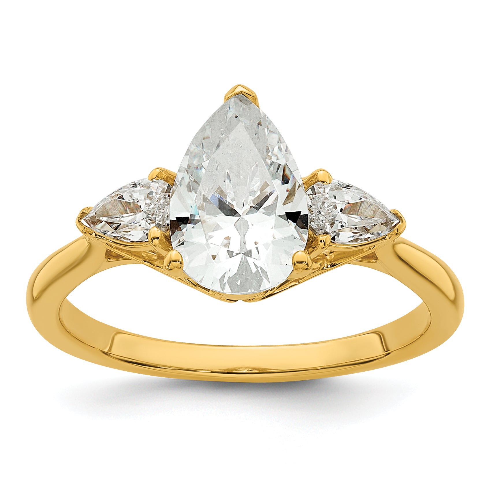 14k 1 7/8 carat Certified Lab Grown Diamond VS+ F+ Pear Complete Three Stone Engagement Ring Main image