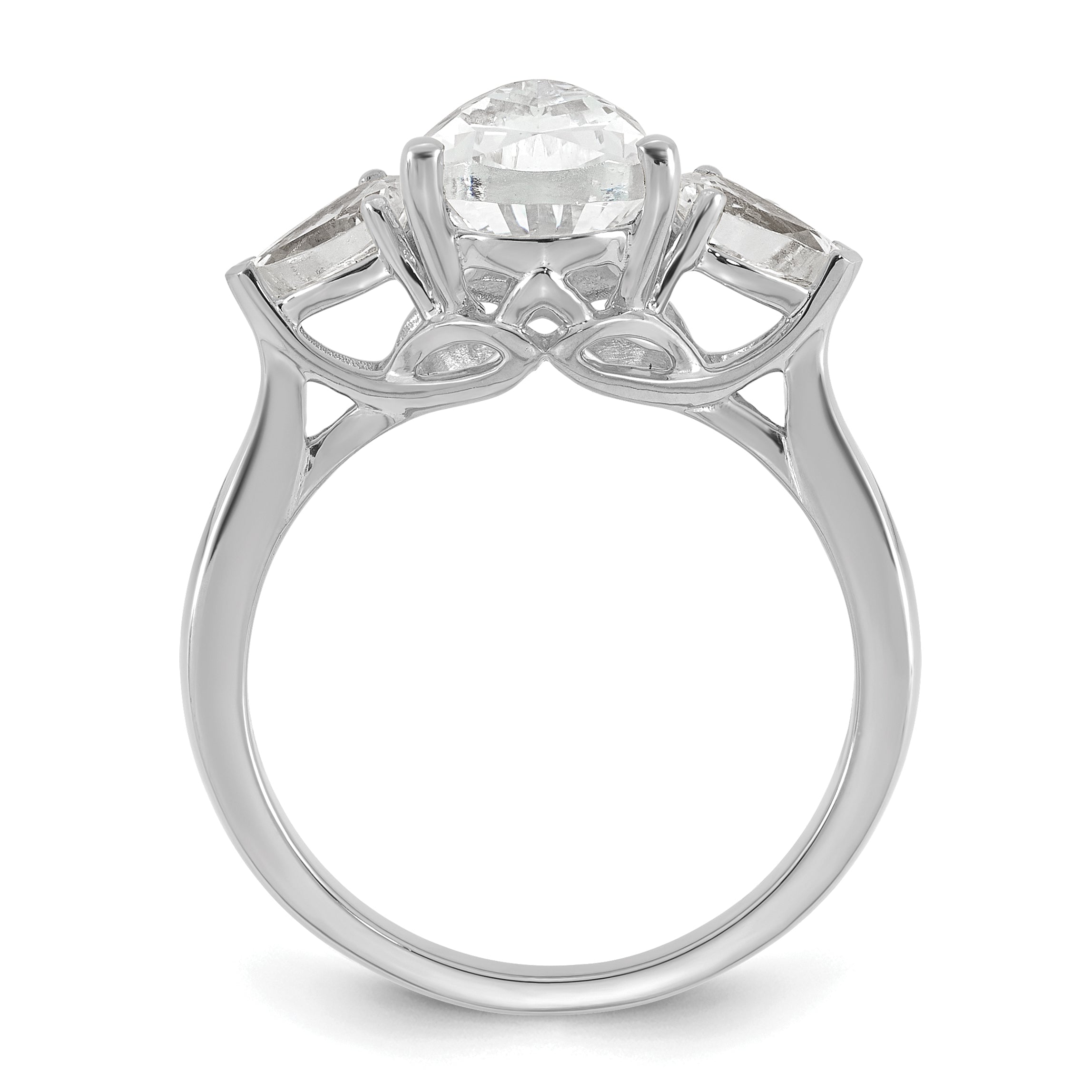 14k White Gold 2 1/2 carat Lab Grown Diamond VS+ F+ Pear Complete Three Stone Engagement Ring