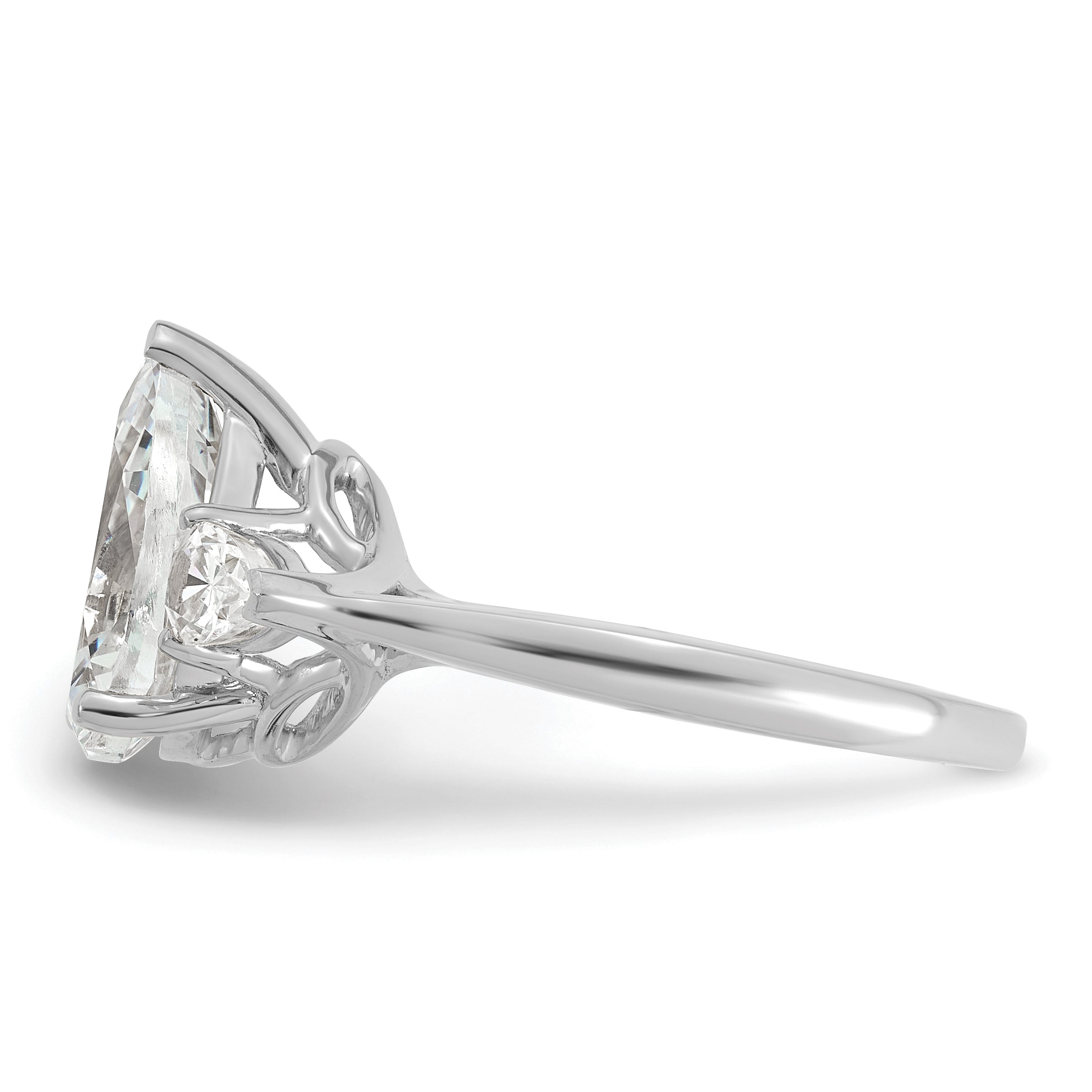 14k White Gold 2 1/2 carat Lab Grown Diamond VS+ F+ Pear Complete Three Stone Engagement Ring