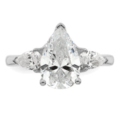 14k White Gold 2 1/2 carat Lab Grown Diamond VS+ F+ Pear Complete Three Stone Engagement Ring