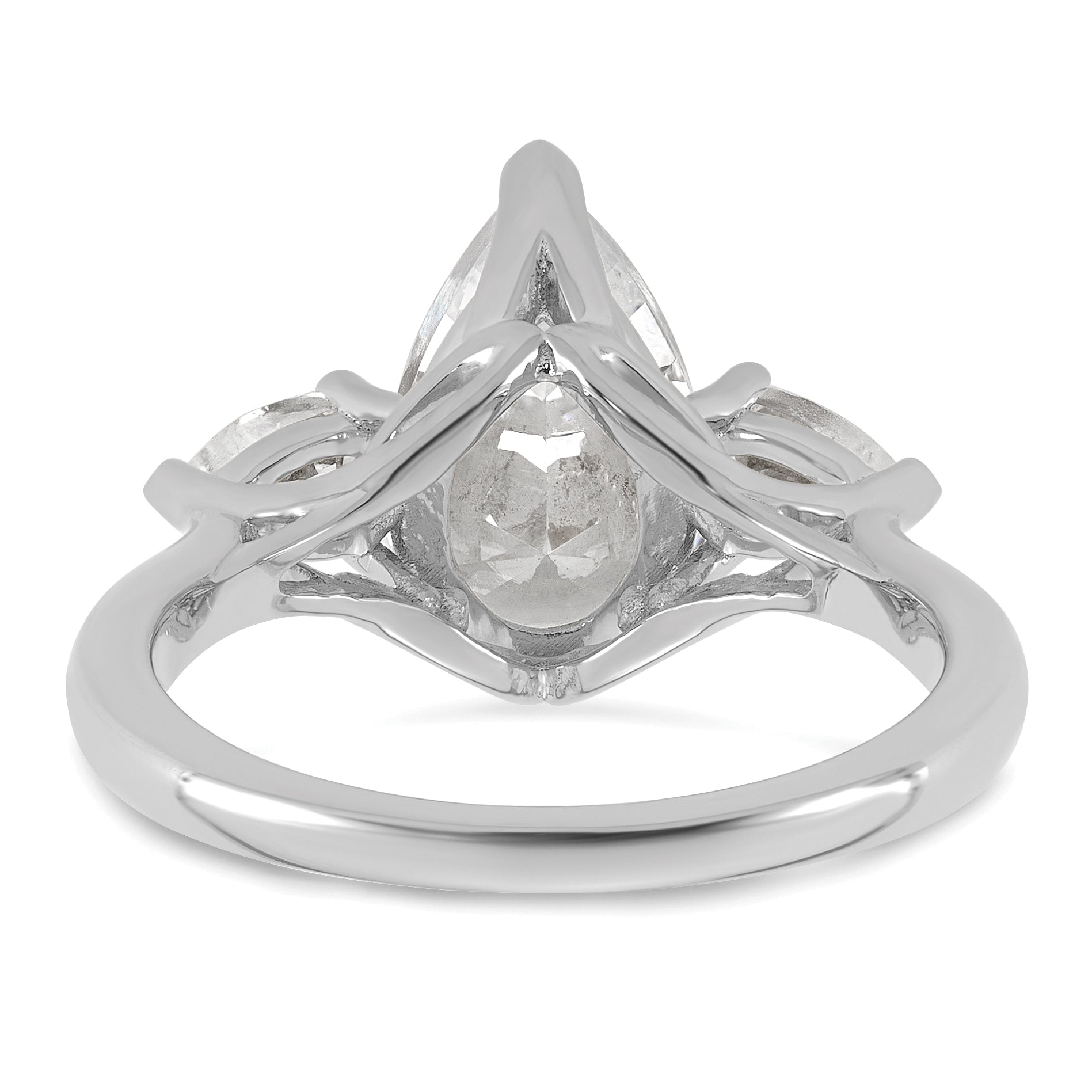 14k White Gold 2 1/2 carat Lab Grown Diamond VS+ F+ Pear Complete Three Stone Engagement Ring
