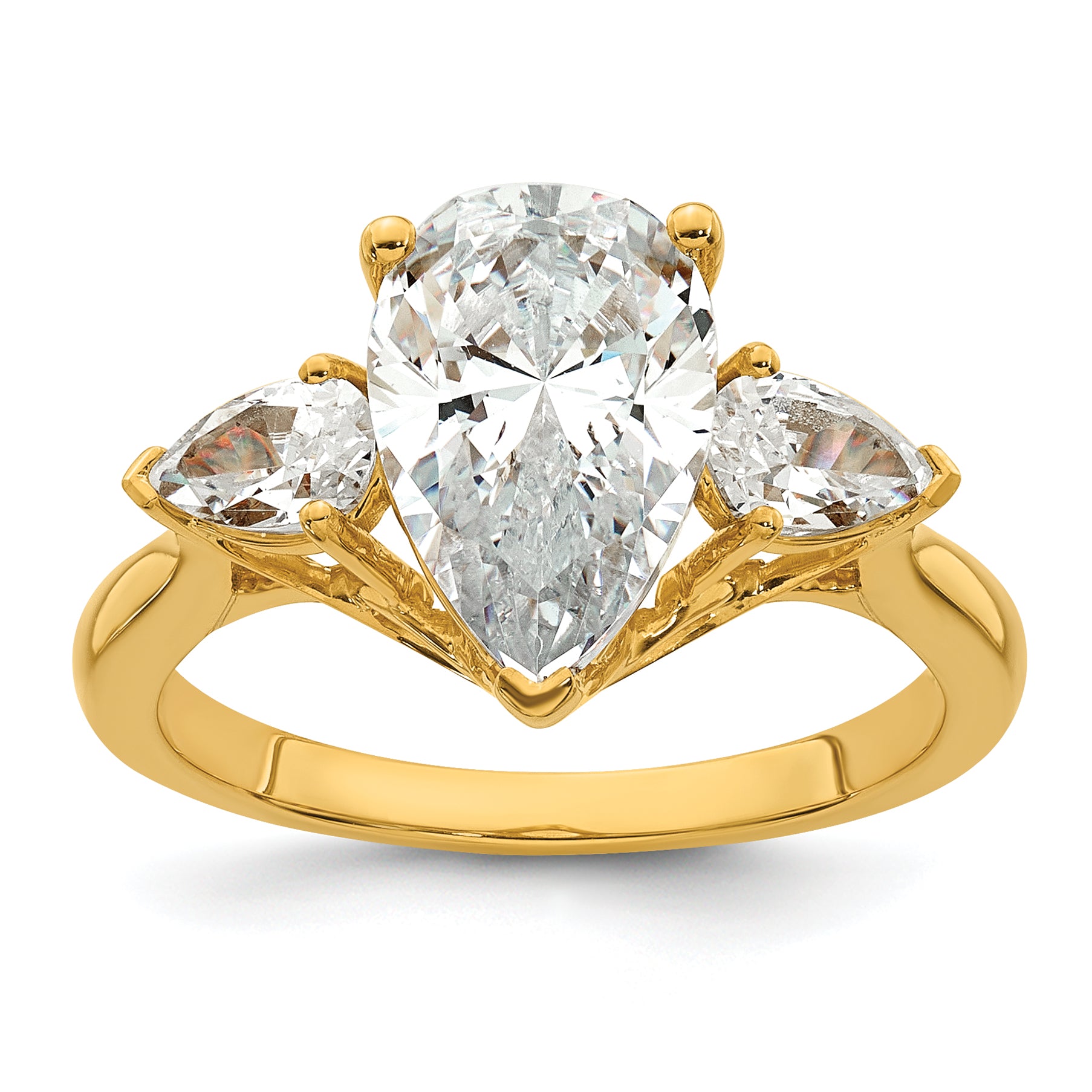 14k 2 1/2 carat Lab Grown Diamond VS+ F+ Pear Complete Three Stone Engagement Ring