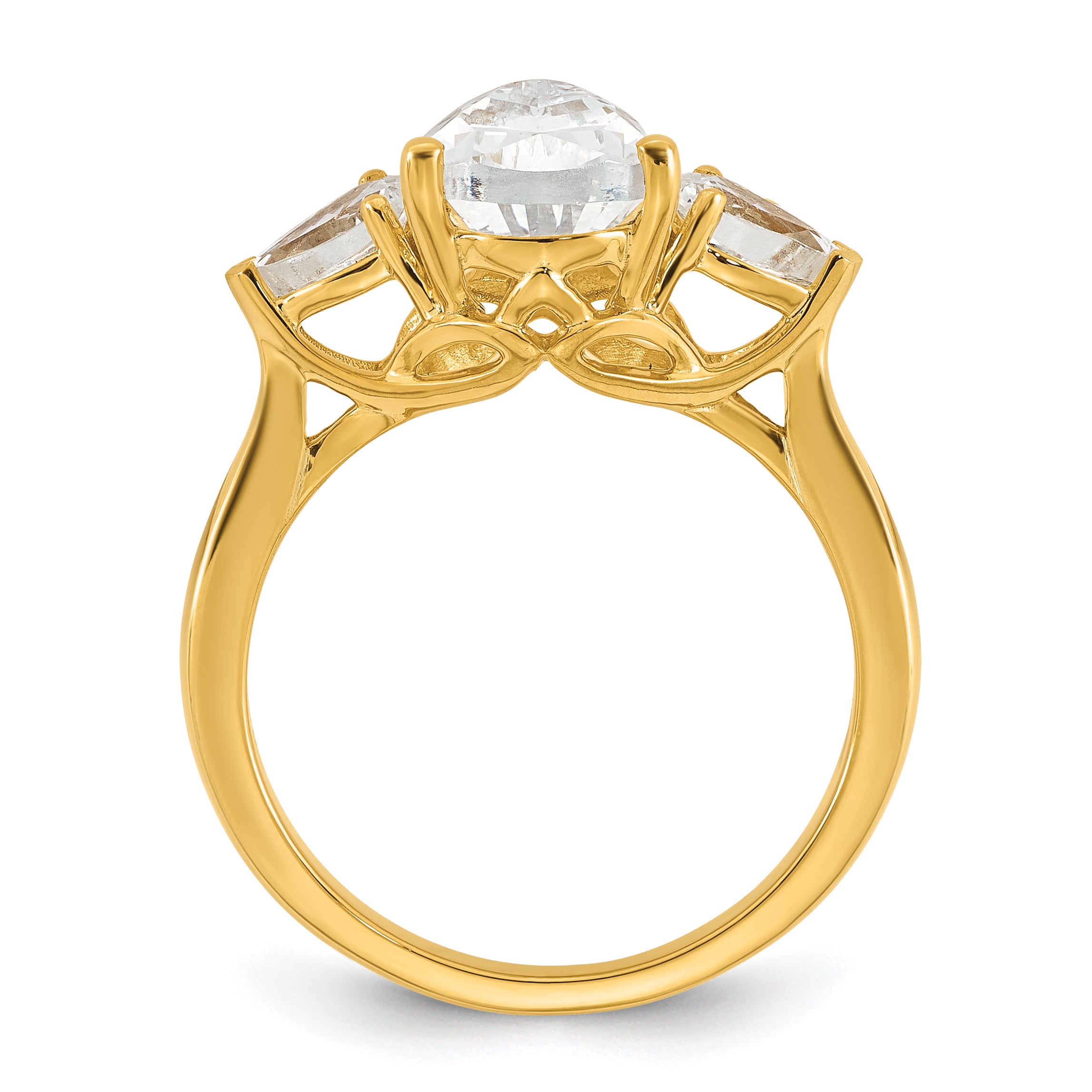 14k 2 1/2 carat Lab Grown Diamond VS+ F+ Pear Complete Three Stone Engagement Ring