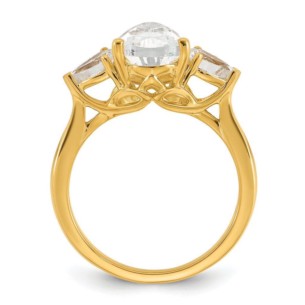 14k 2 1/2 carat Lab Grown Diamond VS+ F+ Pear Complete Three Stone Engagement Ring