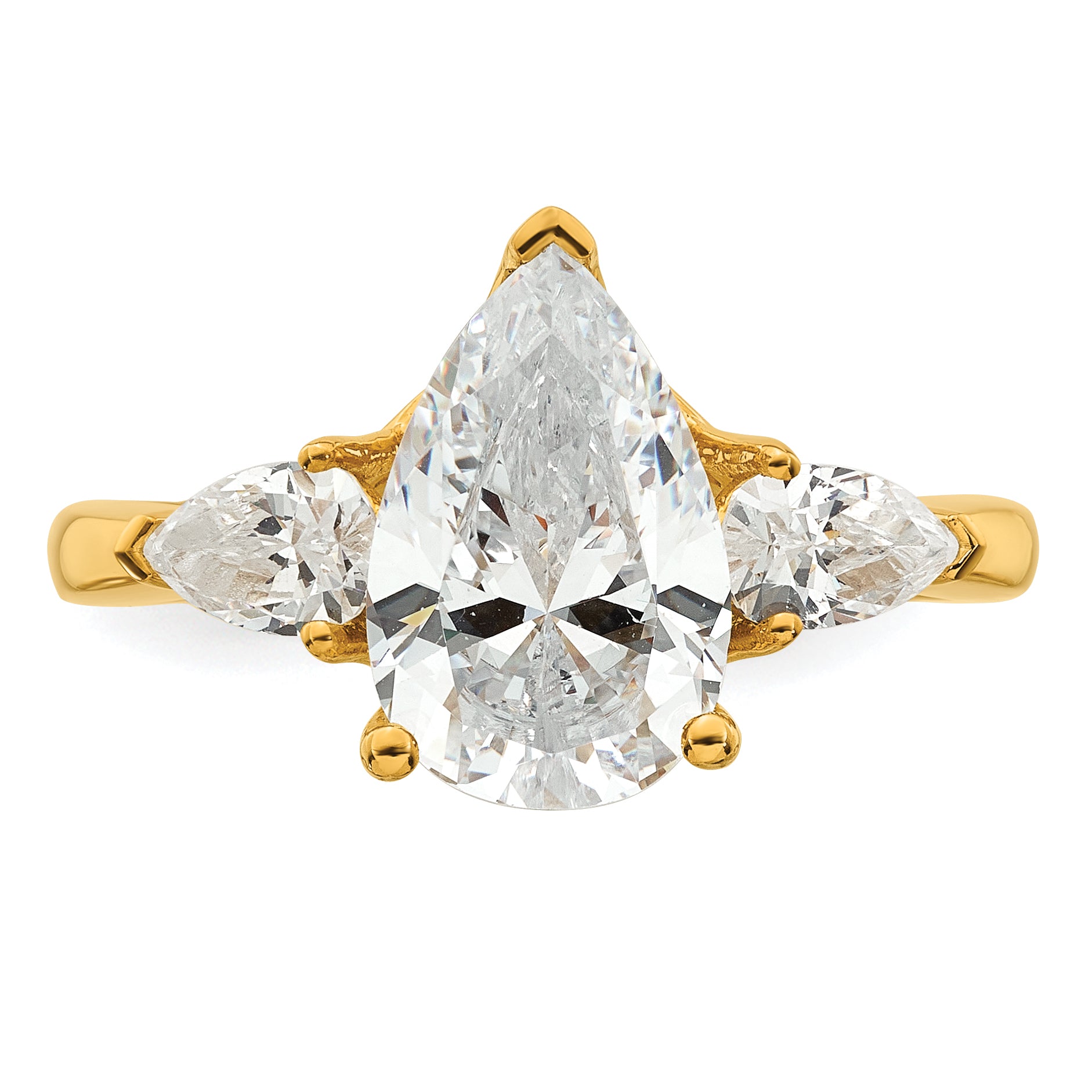 14k 2 1/2 carat Lab Grown Diamond VS+ F+ Pear Complete Three Stone Engagement Ring