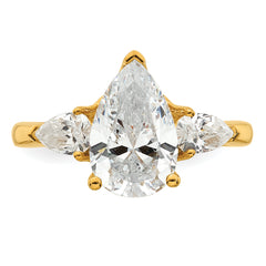 14k 2 1/2 carat Lab Grown Diamond VS+ F+ Pear Complete Three Stone Engagement Ring