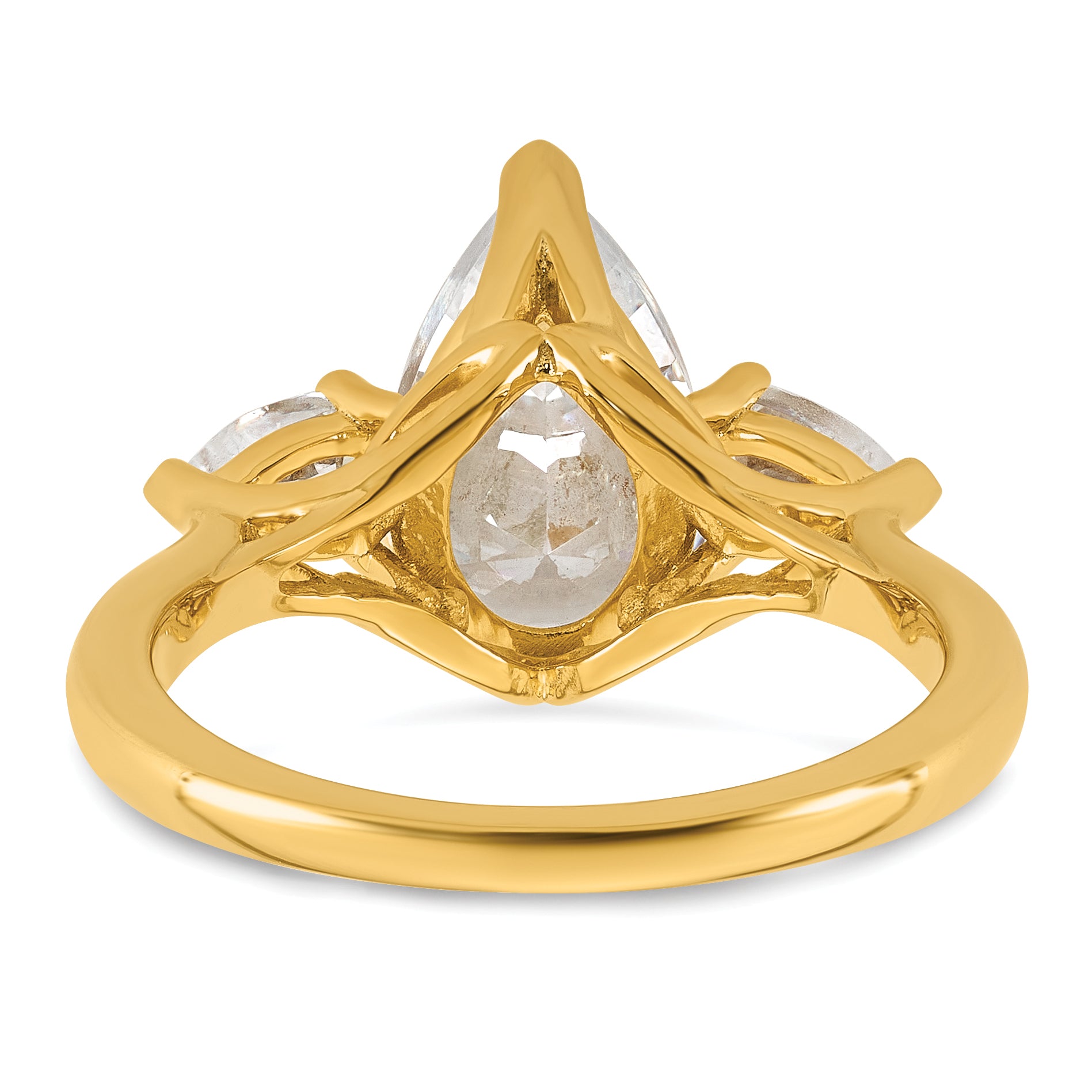 14k 2 1/2 carat Lab Grown Diamond VS+ F+ Pear Complete Three Stone Engagement Ring