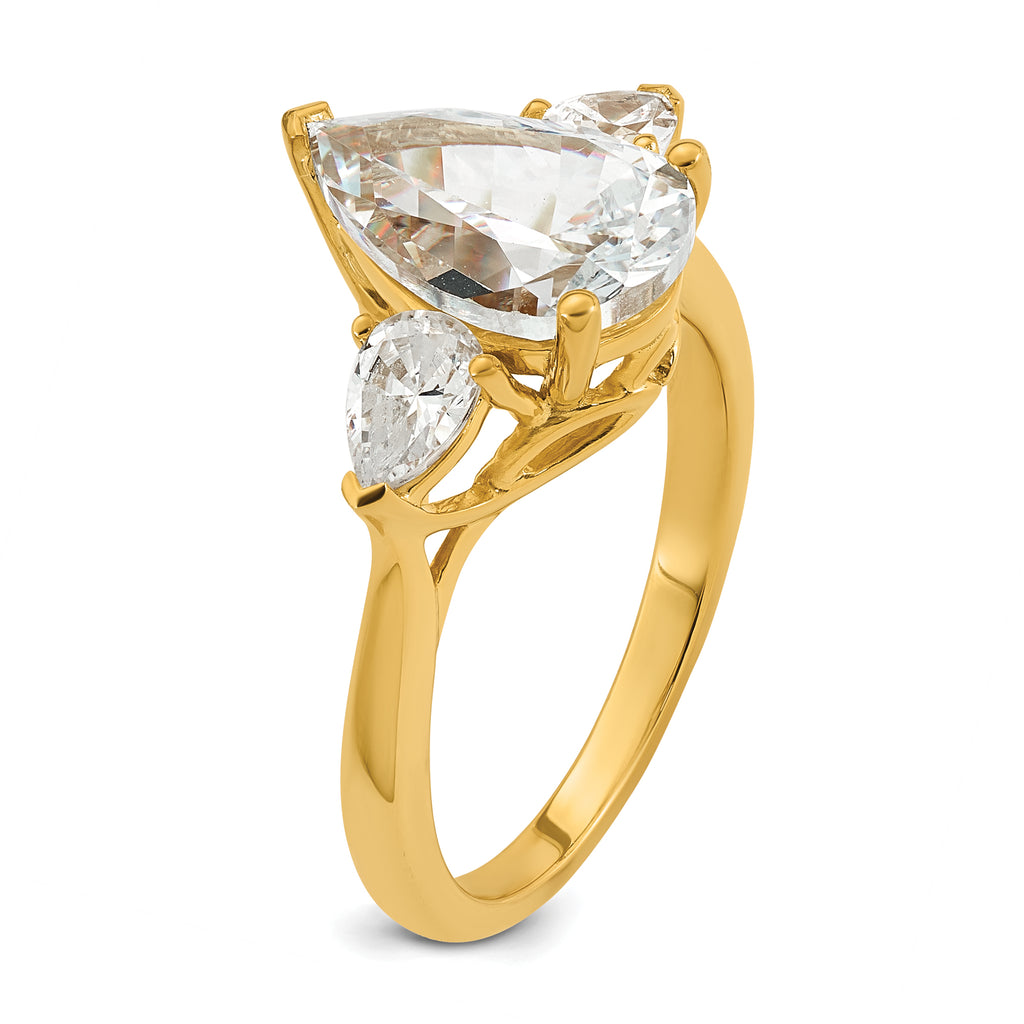 14k 2 1/2 carat Lab Grown Diamond VS+ F+ Pear Complete Three Stone Engagement Ring