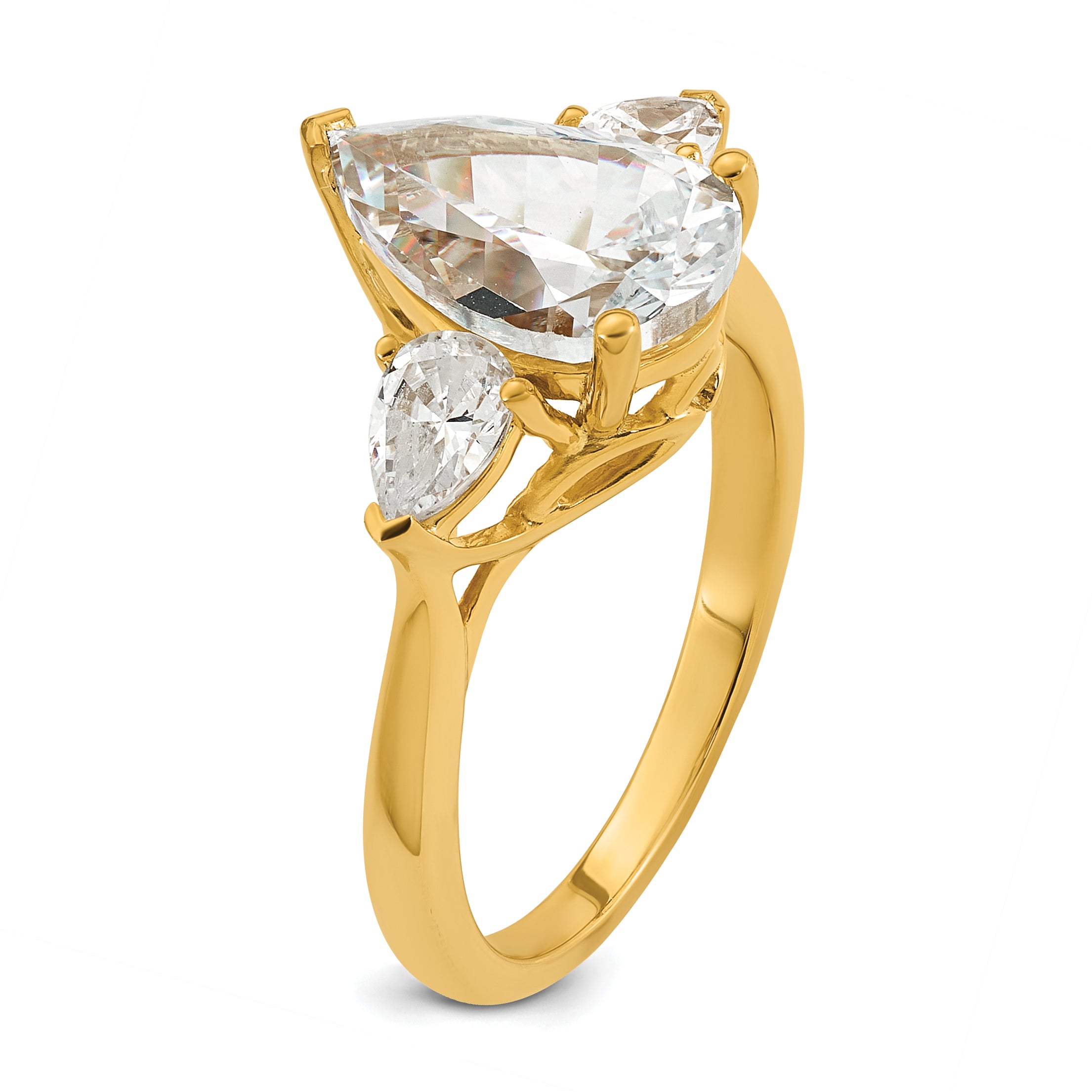 14k 2 1/2 carat Lab Grown Diamond VS+ F+ Pear Complete Three Stone Engagement Ring