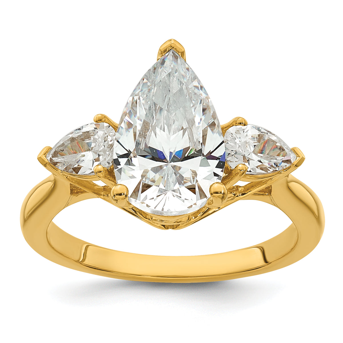 14k 2 1/2 carat Lab Grown Diamond VS+ F+ Pear Complete Three Stone Engagement Ring