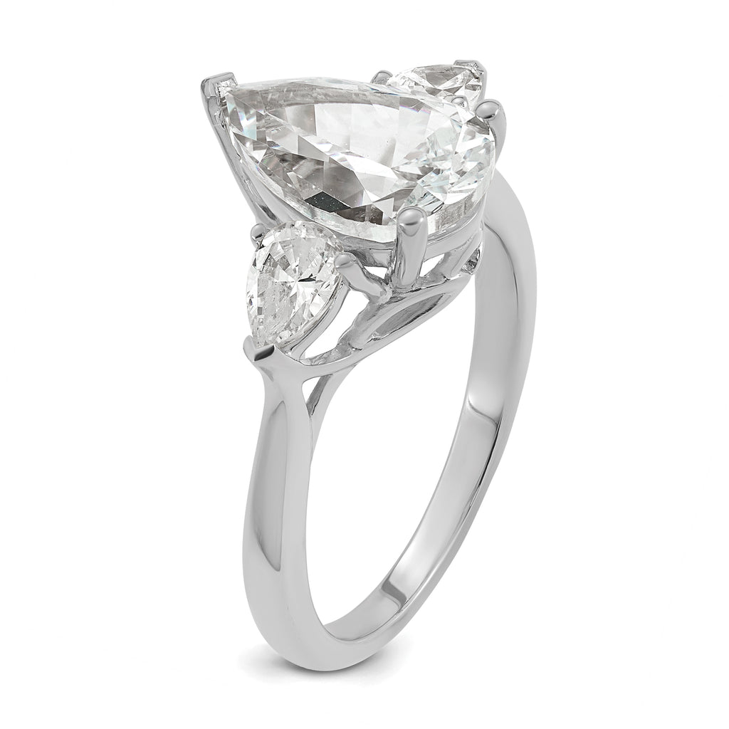 14k White Gold 2 1/2 carat Certified Lab Grown Diamond VS+ F+ Pear Complete Three Stone Engagement Ring