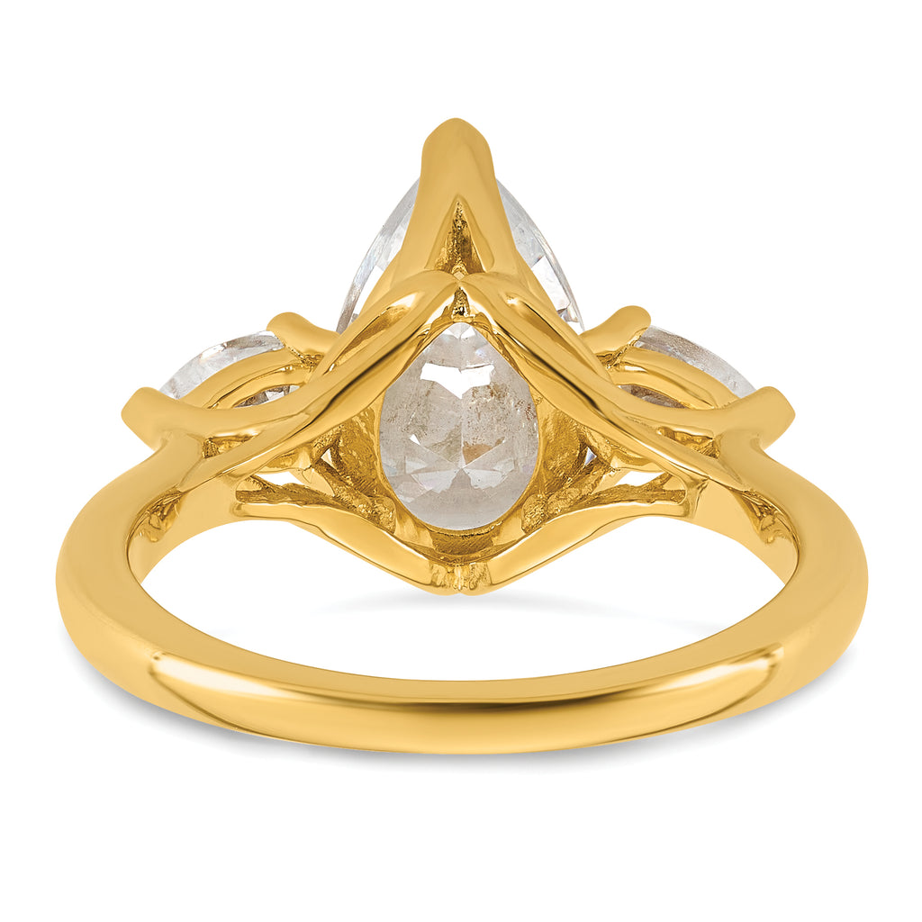 14k 2 1/2 carat Certified Lab Grown Diamond VS+ F+ Pear Complete Three Stone Engagement Ring