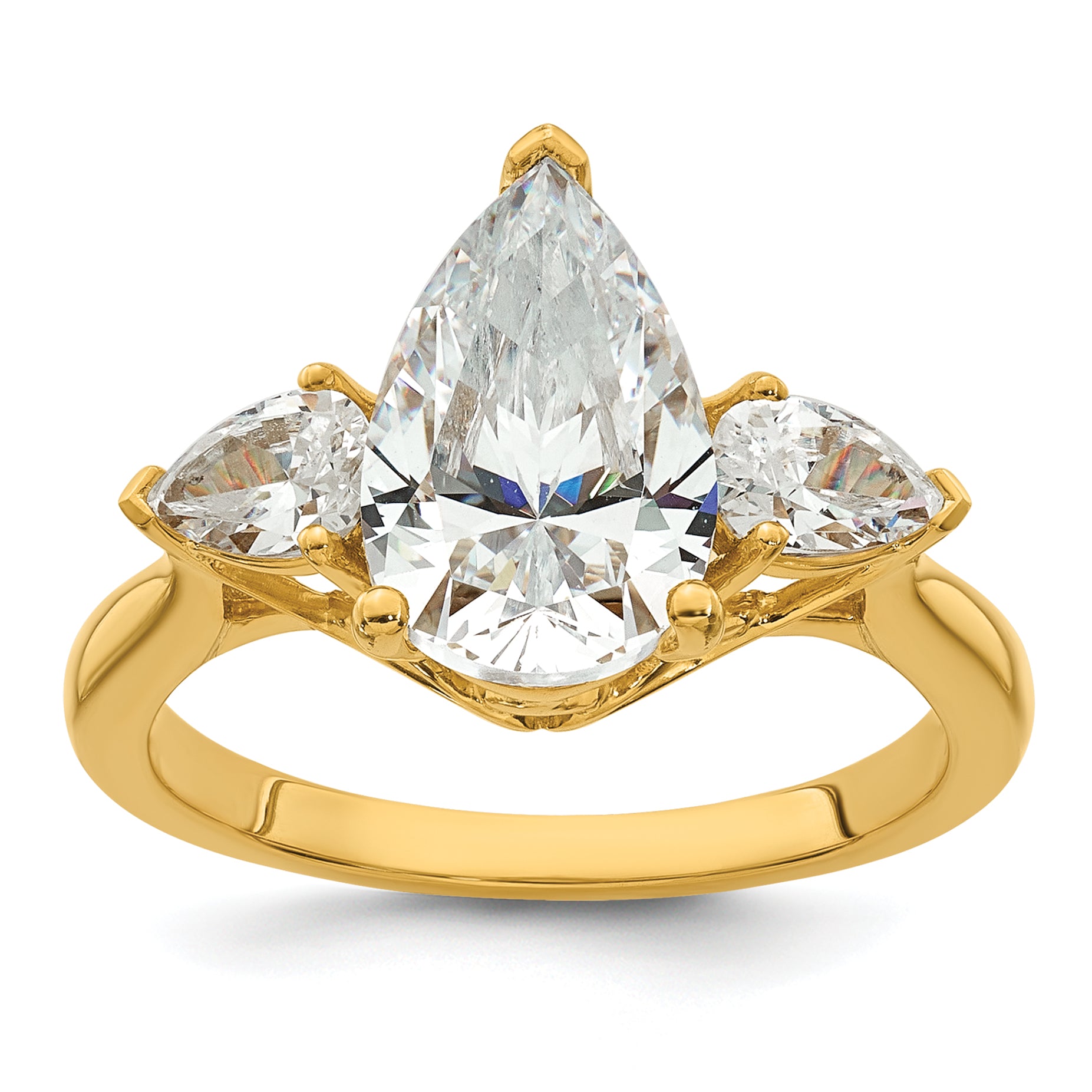 14k 2 1/2 carat Certified Lab Grown Diamond VS+ F+ Pear Complete Three Stone Engagement Ring