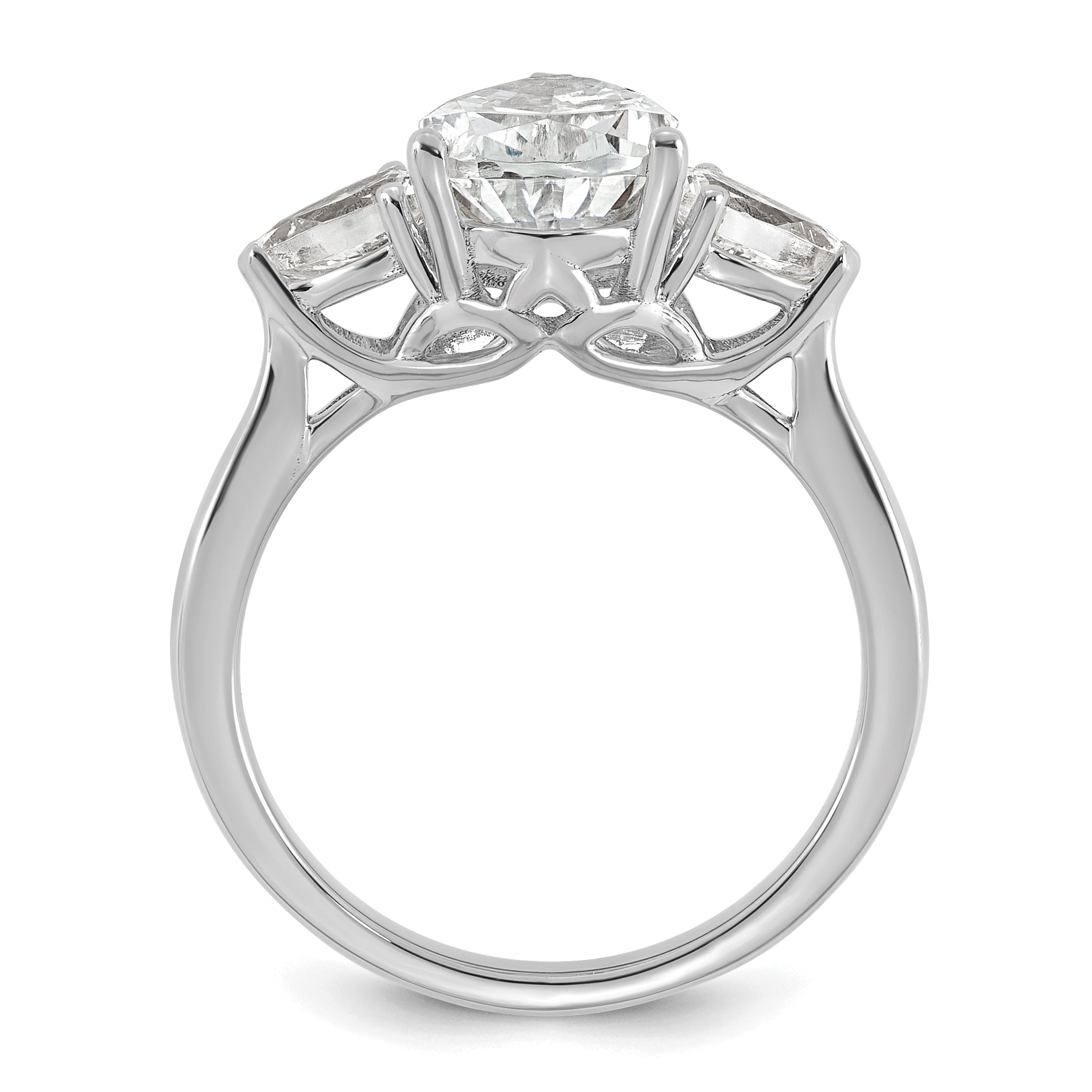 14k White Gold 3 carat Lab Grown Diamond VS+ F+ Pear Complete Three Stone Engagement Ring