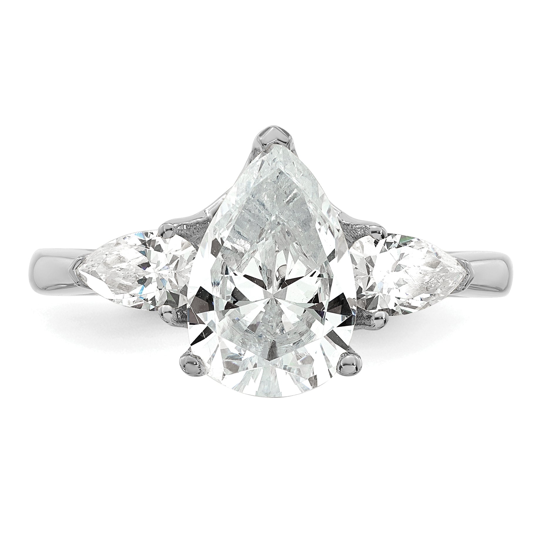 14k White Gold 3 carat Lab Grown Diamond VS+ F+ Pear Complete Three Stone Engagement Ring