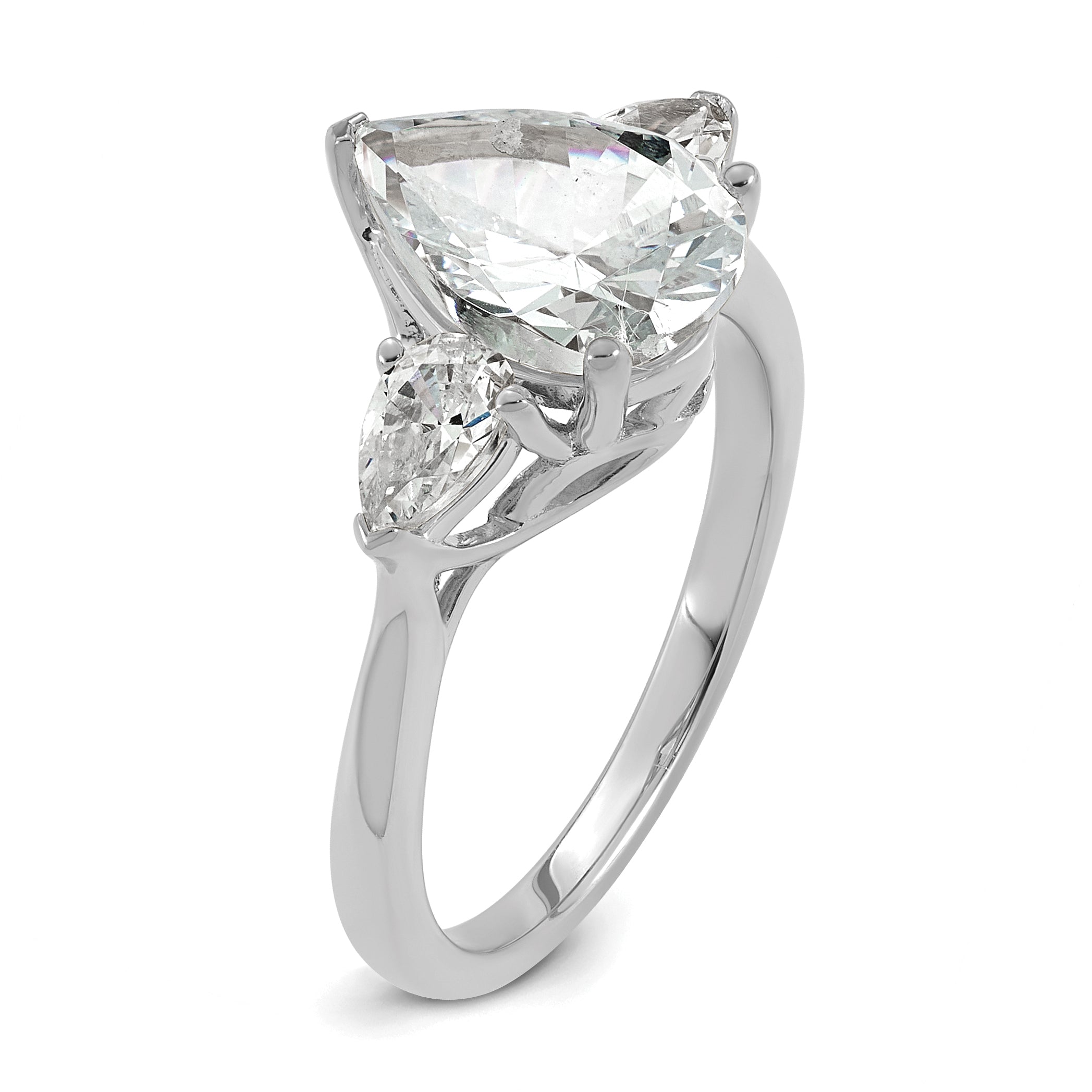 14k White Gold 3 carat Lab Grown Diamond VS+ F+ Pear Complete Three Stone Engagement Ring
