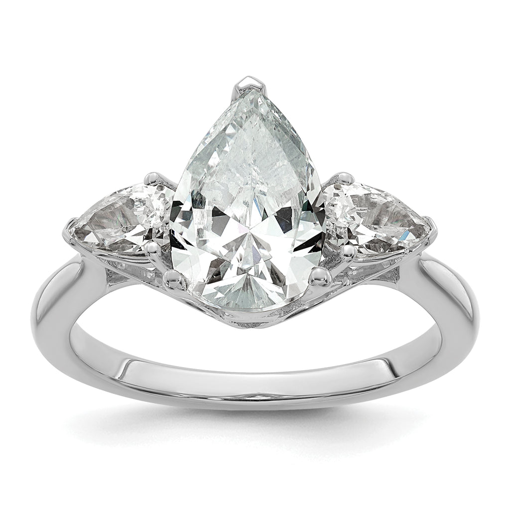 14k White Gold 3 carat Lab Grown Diamond VS+ F+ Pear Complete Three Stone Engagement Ring