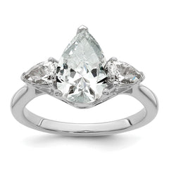 14k White Gold 3 carat Lab Grown Diamond VS+ F+ Pear Complete Three Stone Engagement Ring